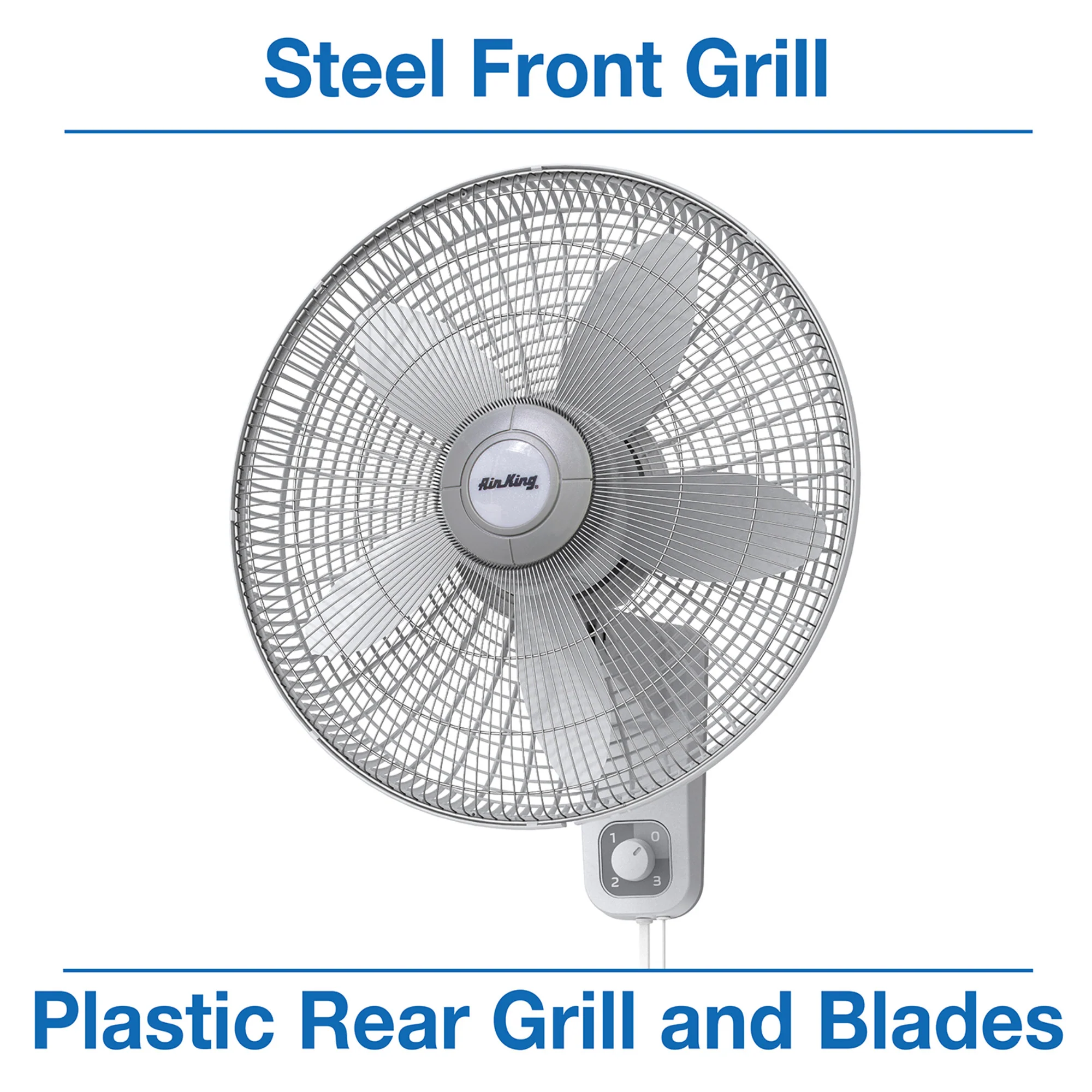 Air King 1/20 HP 18" Commercial Grade Wall Mount Fan: Oscillating, 3-Speed, Gray - Image 6
