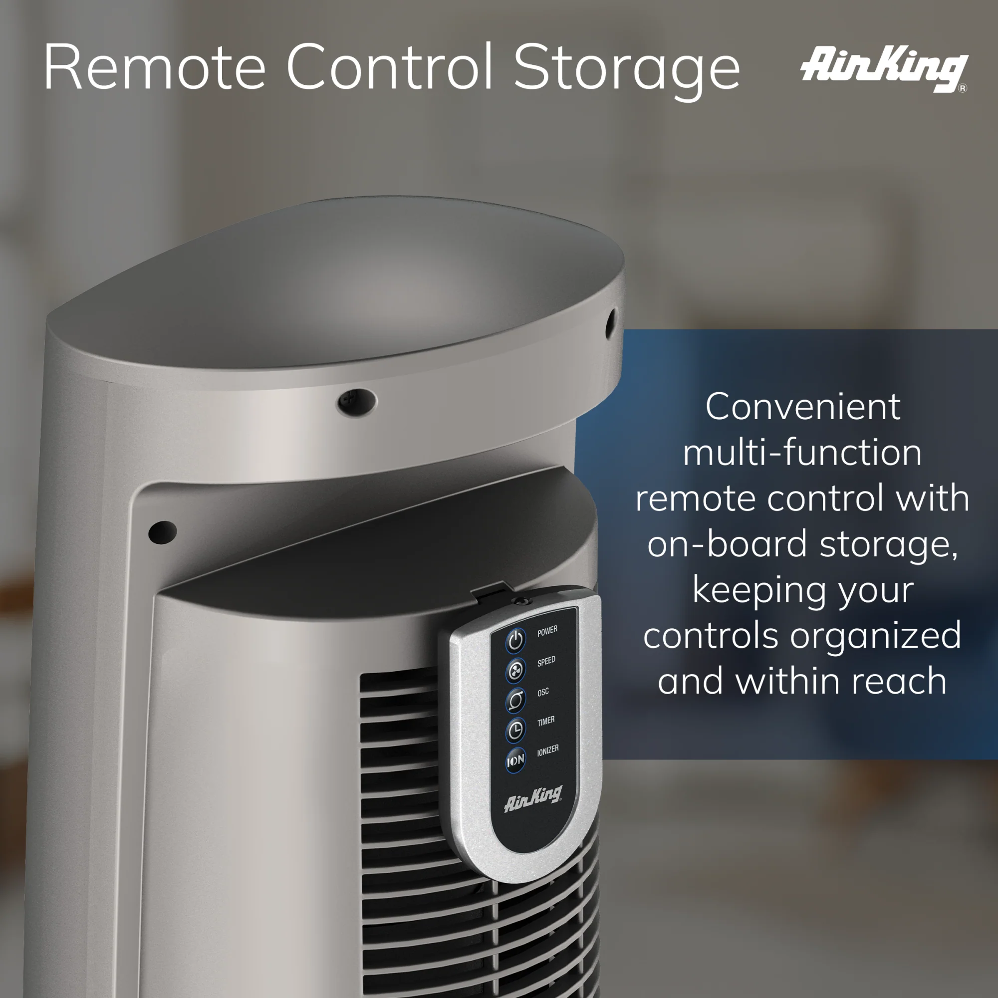 Air King Wind Curve 42" Tower Fan: Oscillating, 3-Speed, Remote, Ionizer, Brown - Image 3