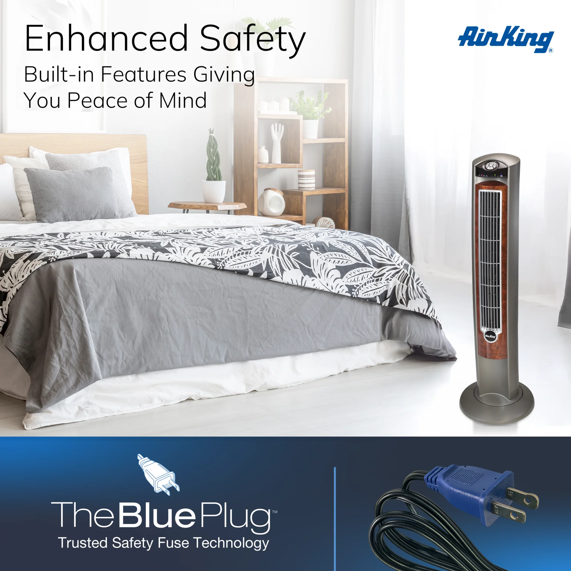 Air King Wind Curve 42" Tower Fan: Oscillating, 3-Speed, Remote, Ionizer, Brown - Image 4