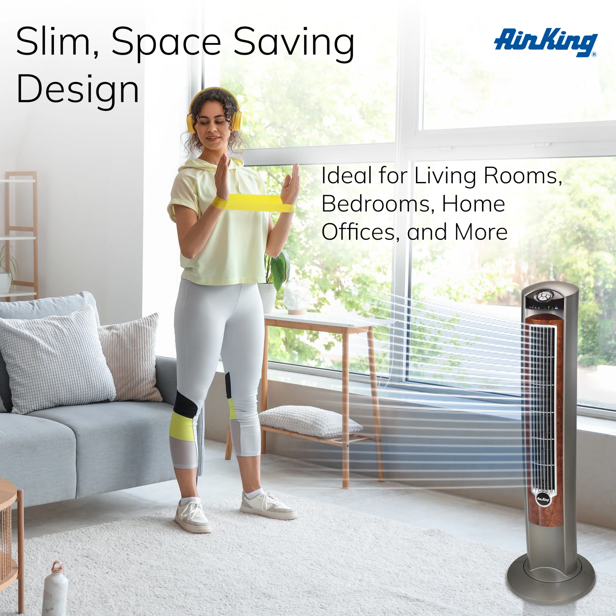 Air King Wind Curve 42" Tower Fan: Oscillating, 3-Speed, Remote, Ionizer, Brown - Image 5
