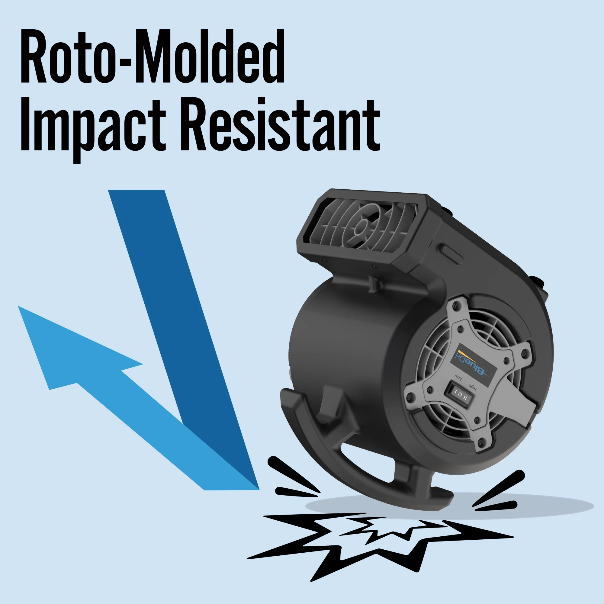 BlueDri 1/8 HP 13" Air Mover Blower Fan: 2-Speed, High Velocity, Black - Image 4