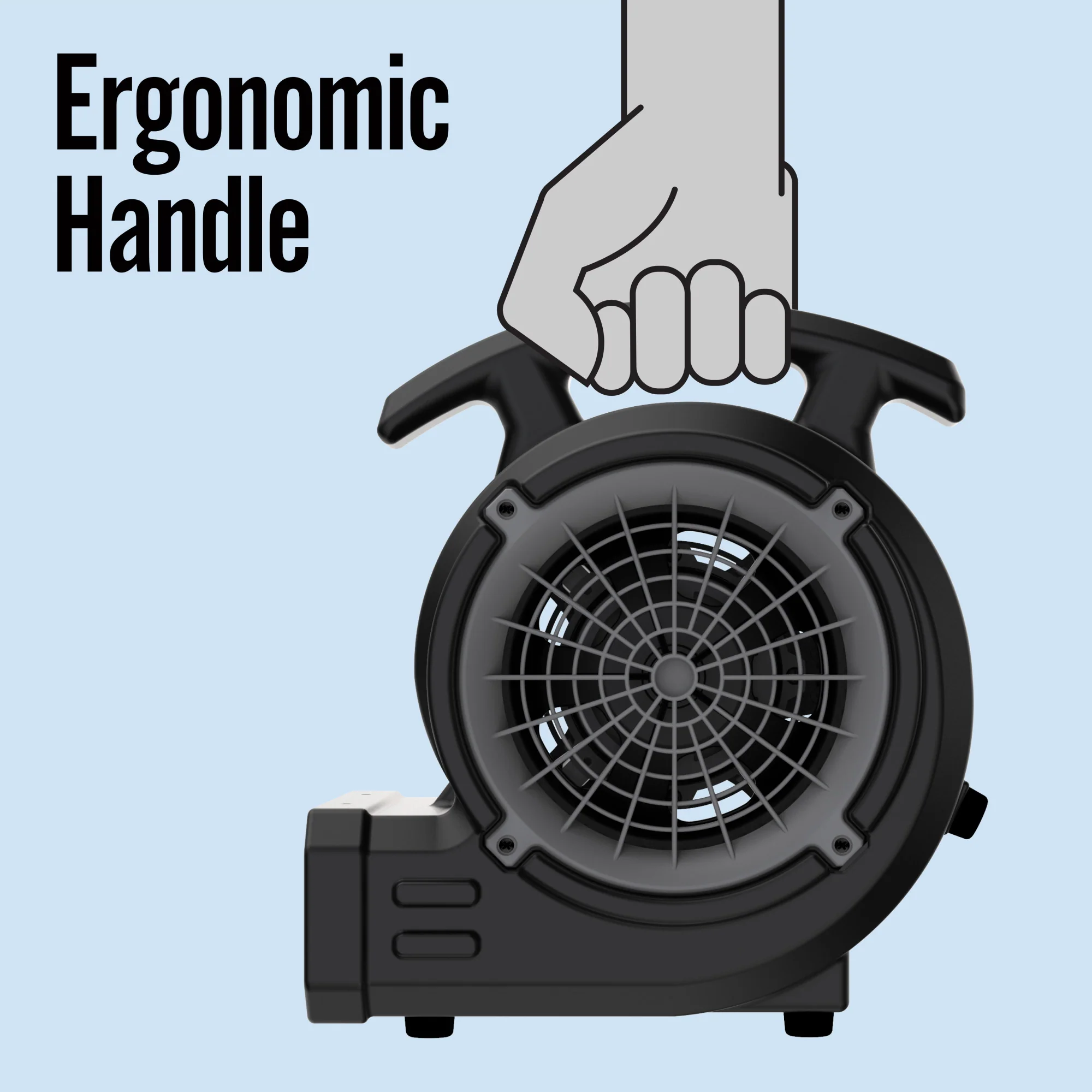 BlueDri 1/8 HP 13" Air Mover Blower Fan: 2-Speed, High Velocity, Black - Image 6