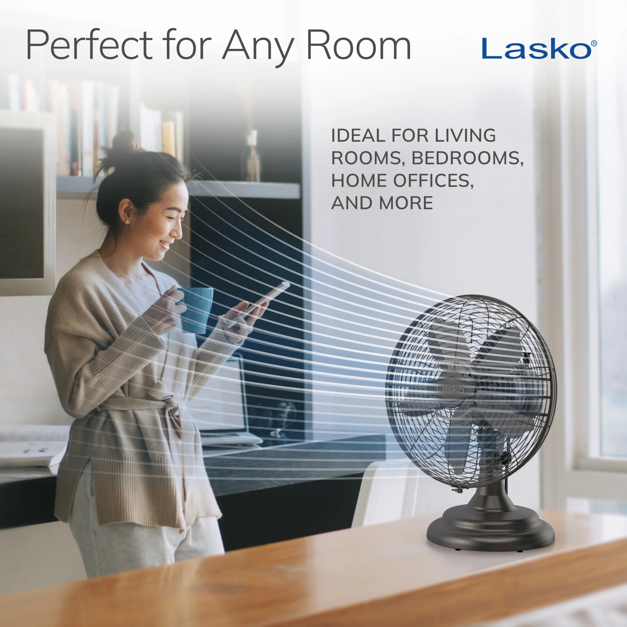Lasko 12" Classic Metal Table Fan: Oscillating, 3-Speed, Tilting Head, Bronze - Image 4