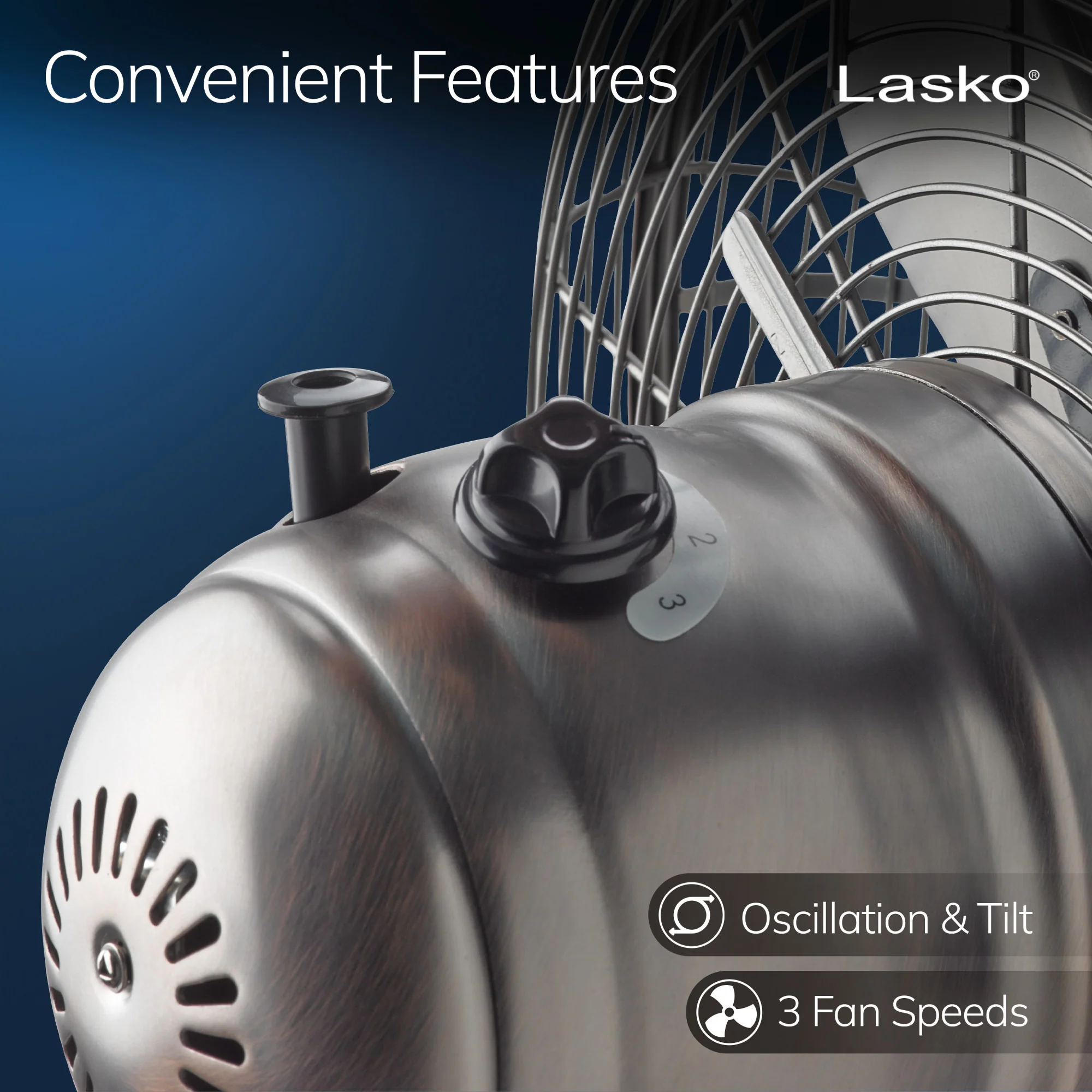 Lasko 12" Classic Metal Table Fan: Oscillating, 3-Speed, Tilting Head, Bronze - Image 5