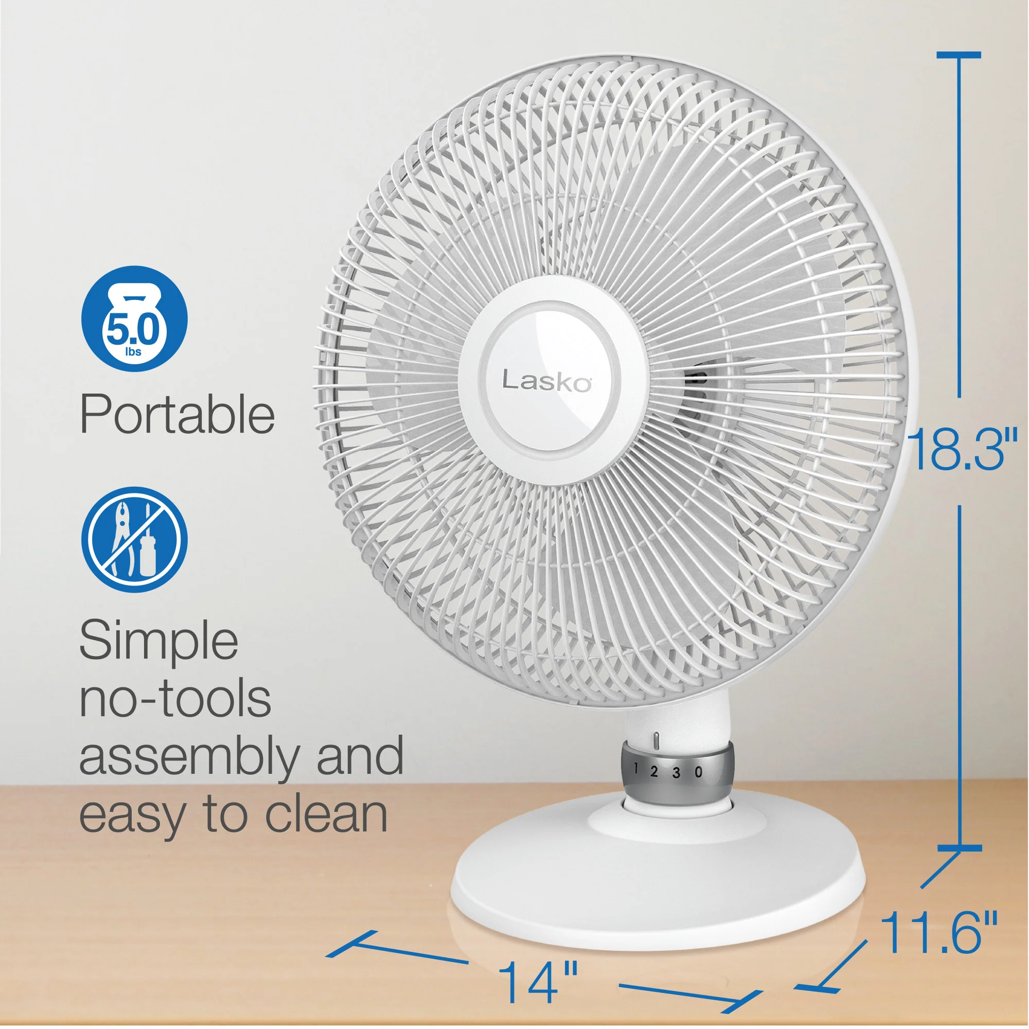 Lasko 12" Performance Table Fan: Oscillating, 3-Speed, Tilting Head, White - Image 6
