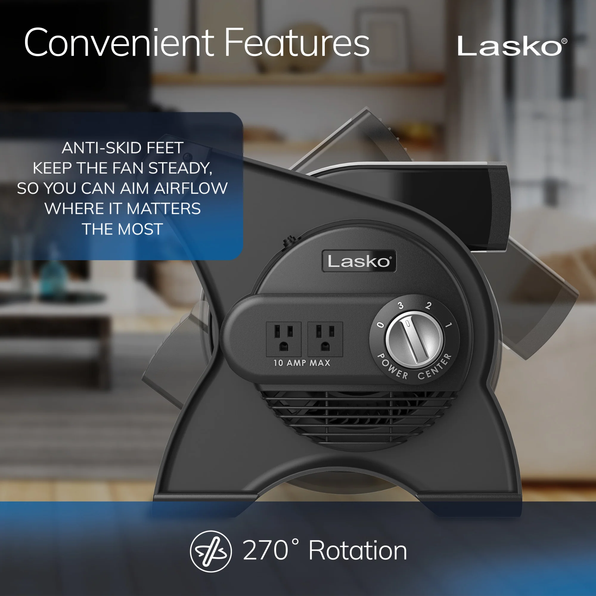 Lasko 12" Air Mover Blower Fan: 3-Speed, High Velocity, 2 Outlets, Pivoting, Black - Image 6