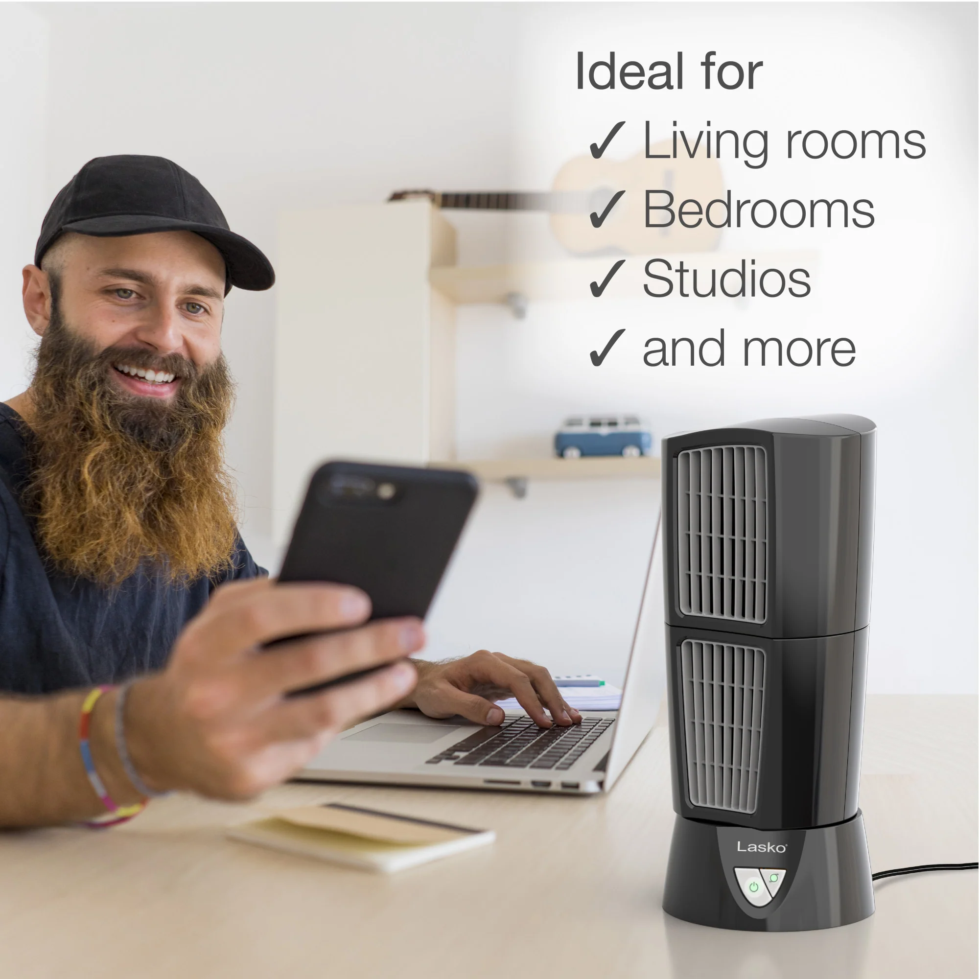 Lasko Wind Tower 14" Table Fan: Oscillating, 3-Speed, Pivoting, Black - Image 5