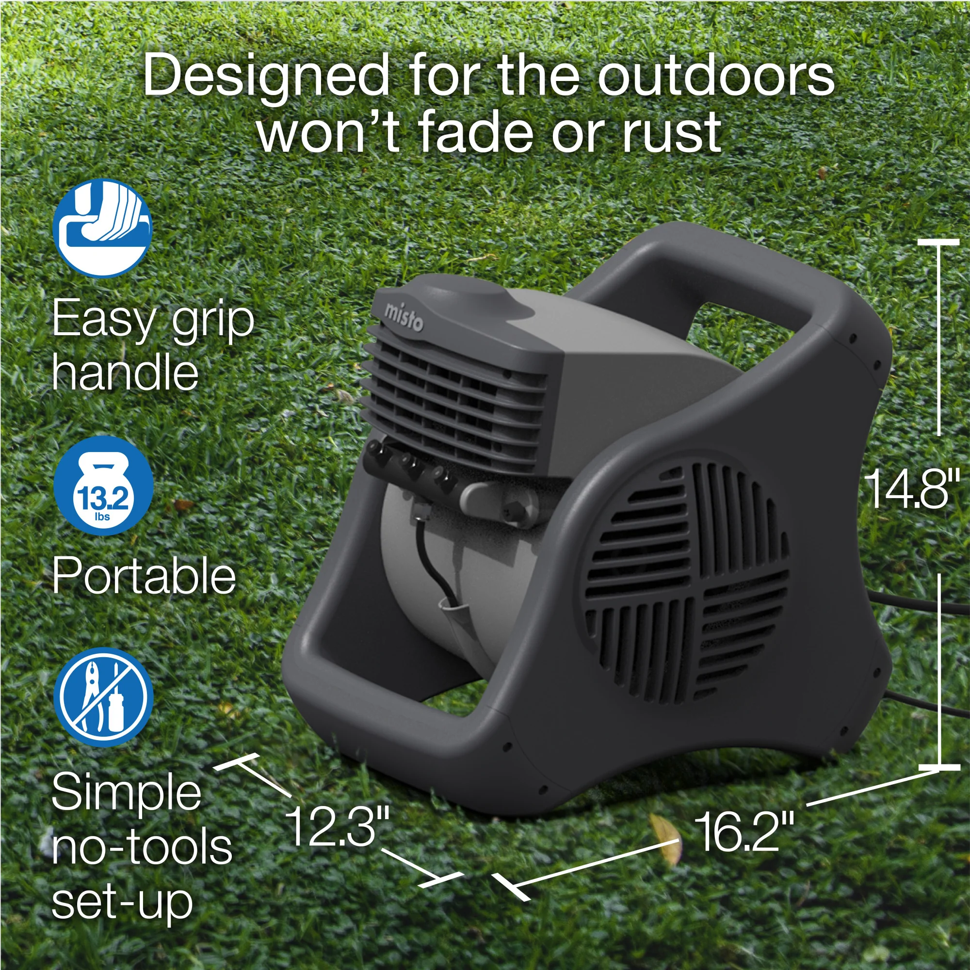 Lasko Misto 15" Outdoor Misting Fan: 3-Speed, Pivoting, Powered Louvers, Black - Image 6