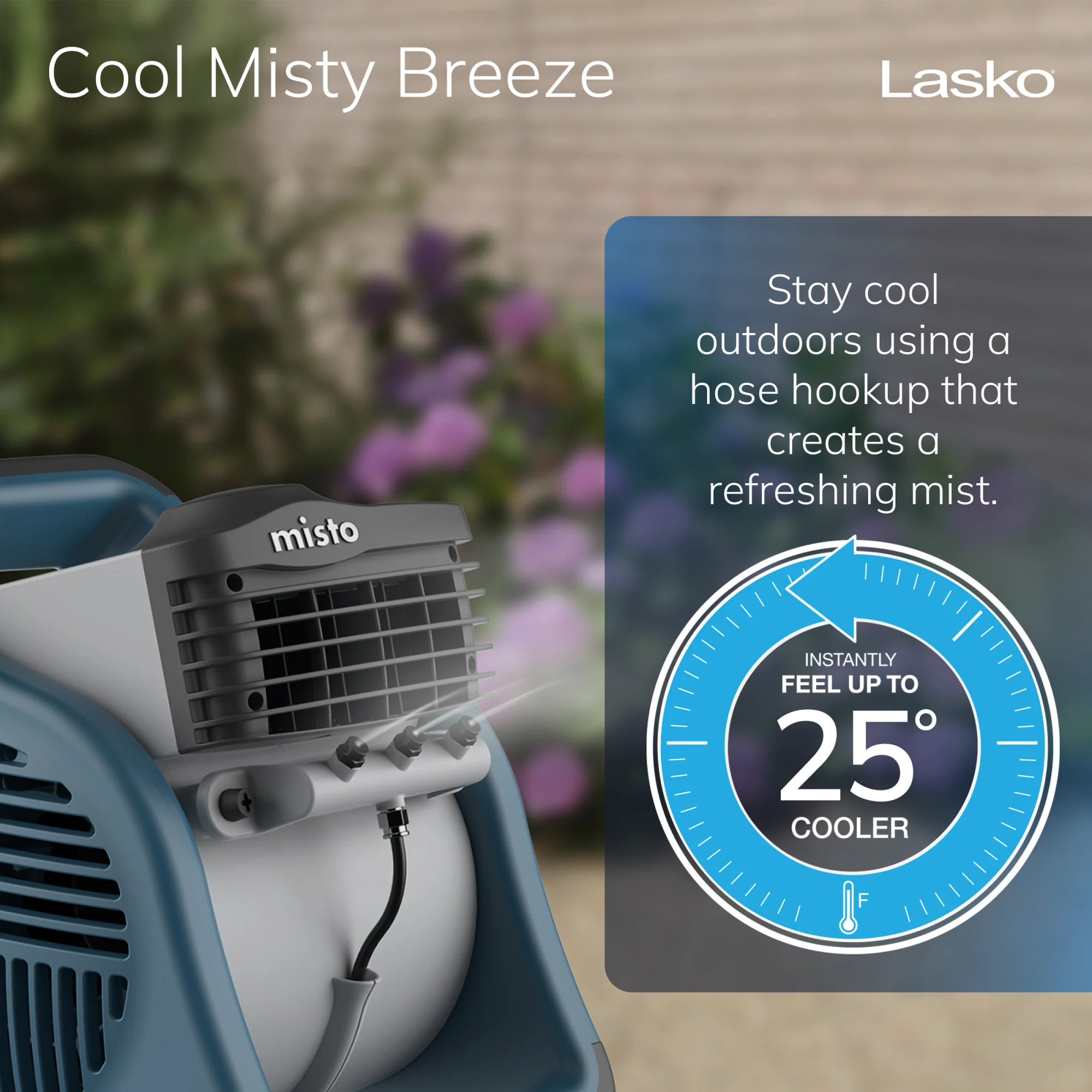 Lasko Misto 15" Outdoor Misting Fan: 3-Speed, Pivoting, Powered Louvers, Blue - Image 3