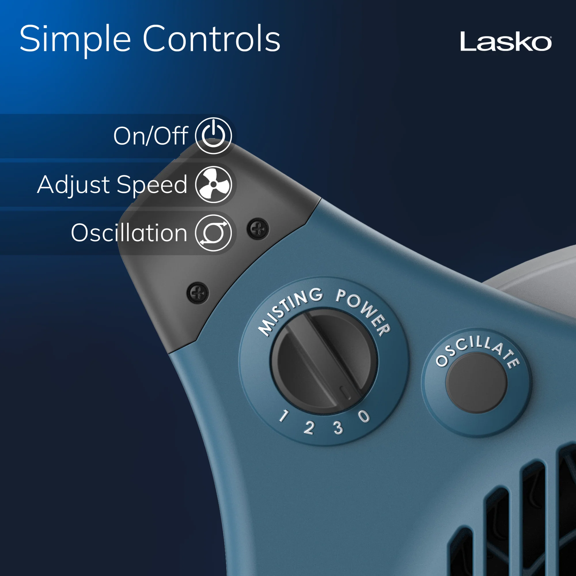Lasko Misto 15" Outdoor Misting Fan: 3-Speed, Pivoting, Powered Louvers, Blue - Image 4