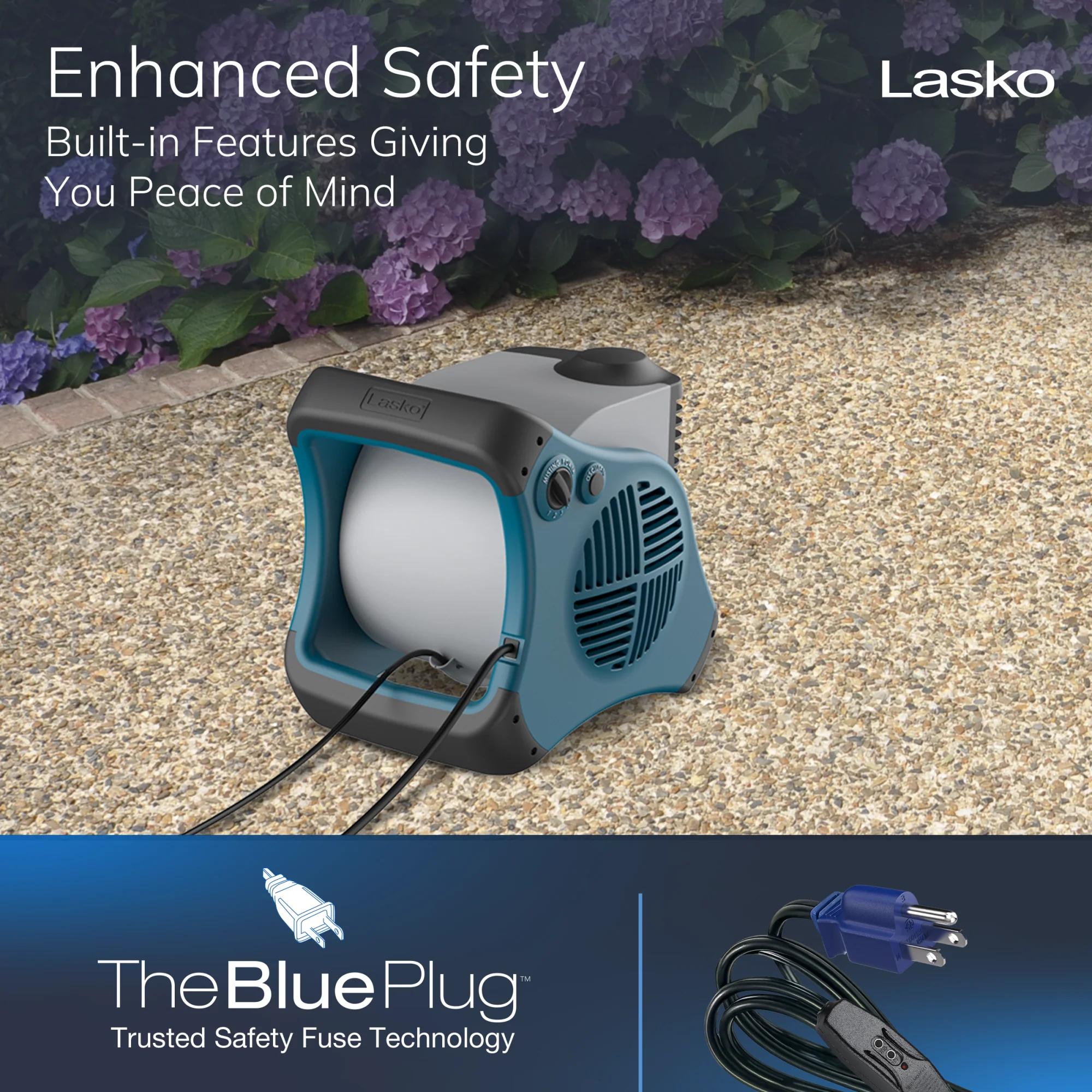Lasko Misto 15" Outdoor Misting Fan: 3-Speed, Pivoting, Powered Louvers, Blue - Image 7