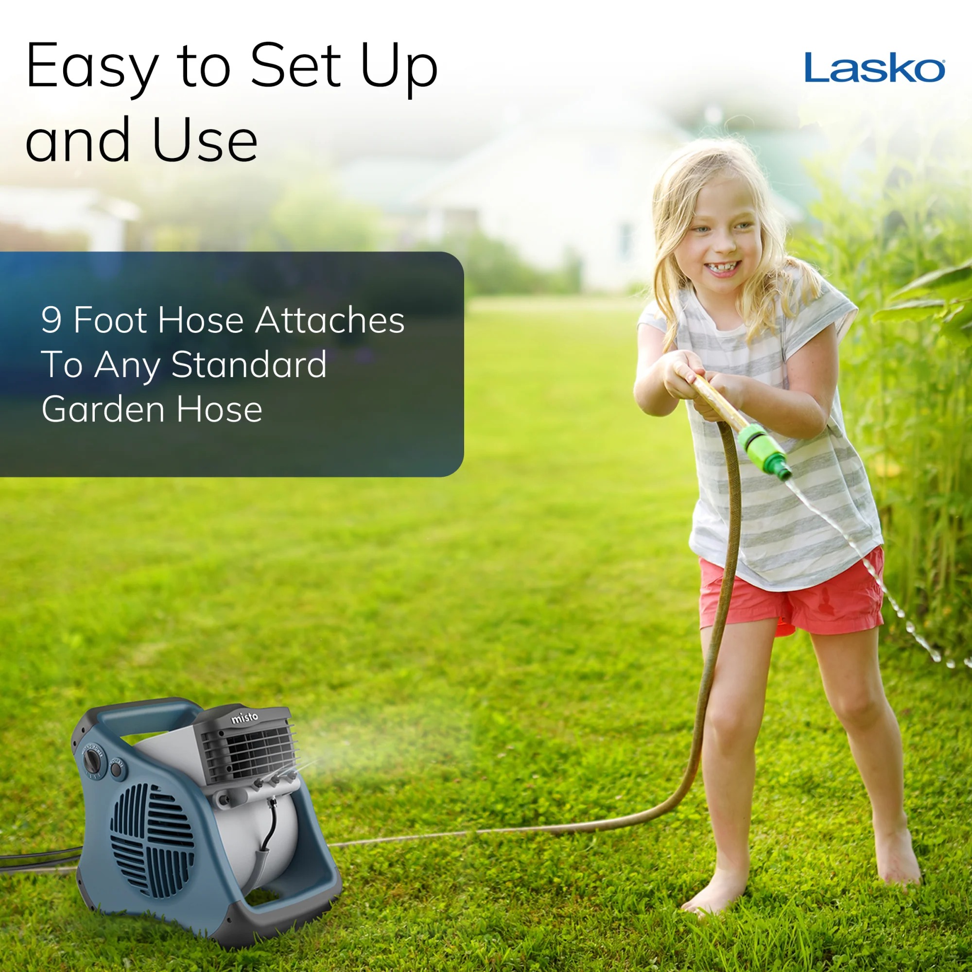 Lasko Misto 15" Outdoor Misting Fan: 3-Speed, Pivoting, Powered Louvers, Blue - Image 8