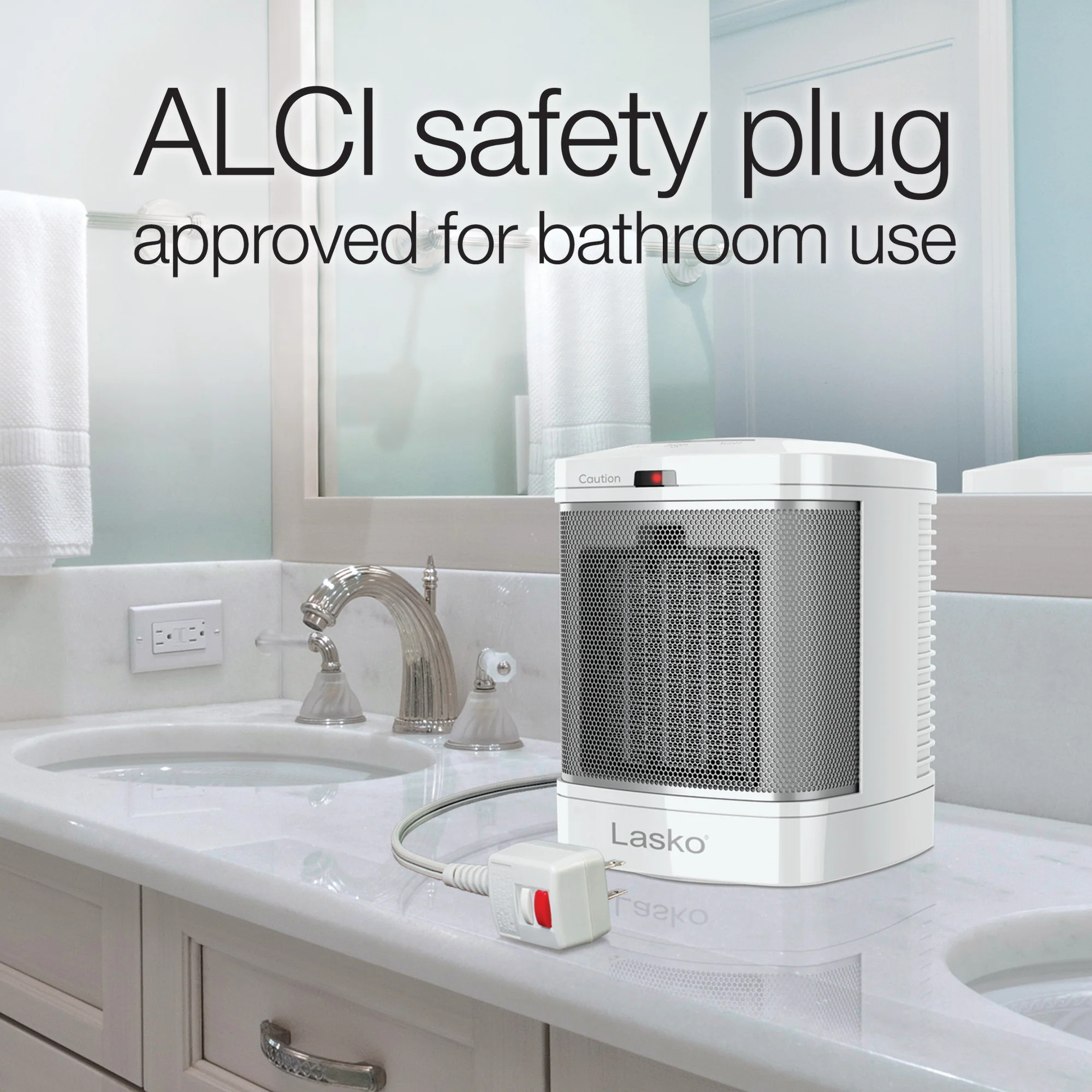 Lasko 8" Bathroom Ceramic Heater (2 heat settings, timer, ALCI safety plug, white) - Image 11