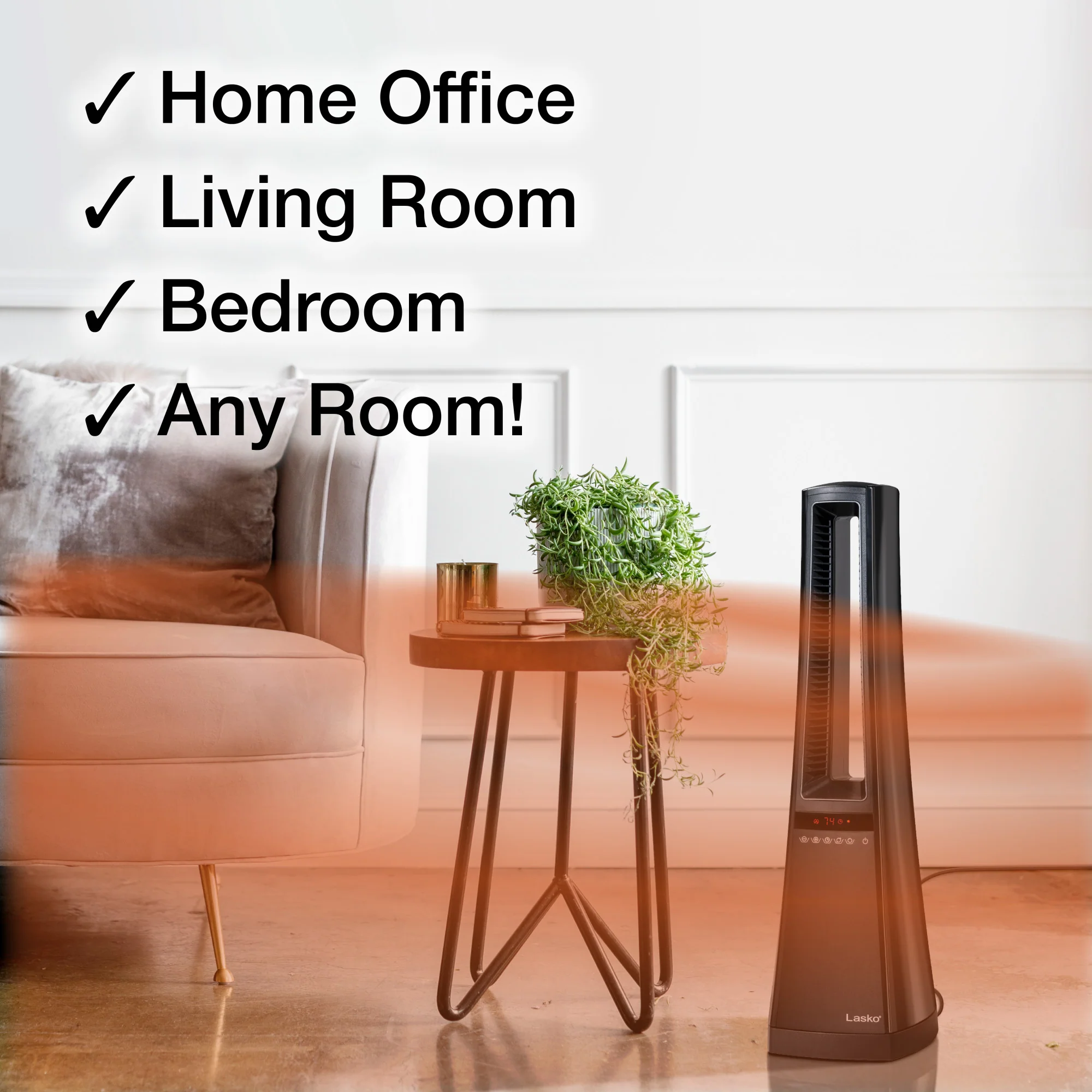 Lasko Air Logic 27" Bladeless Tower Heater (2 heat settings, remote, timer, black) - Image 4