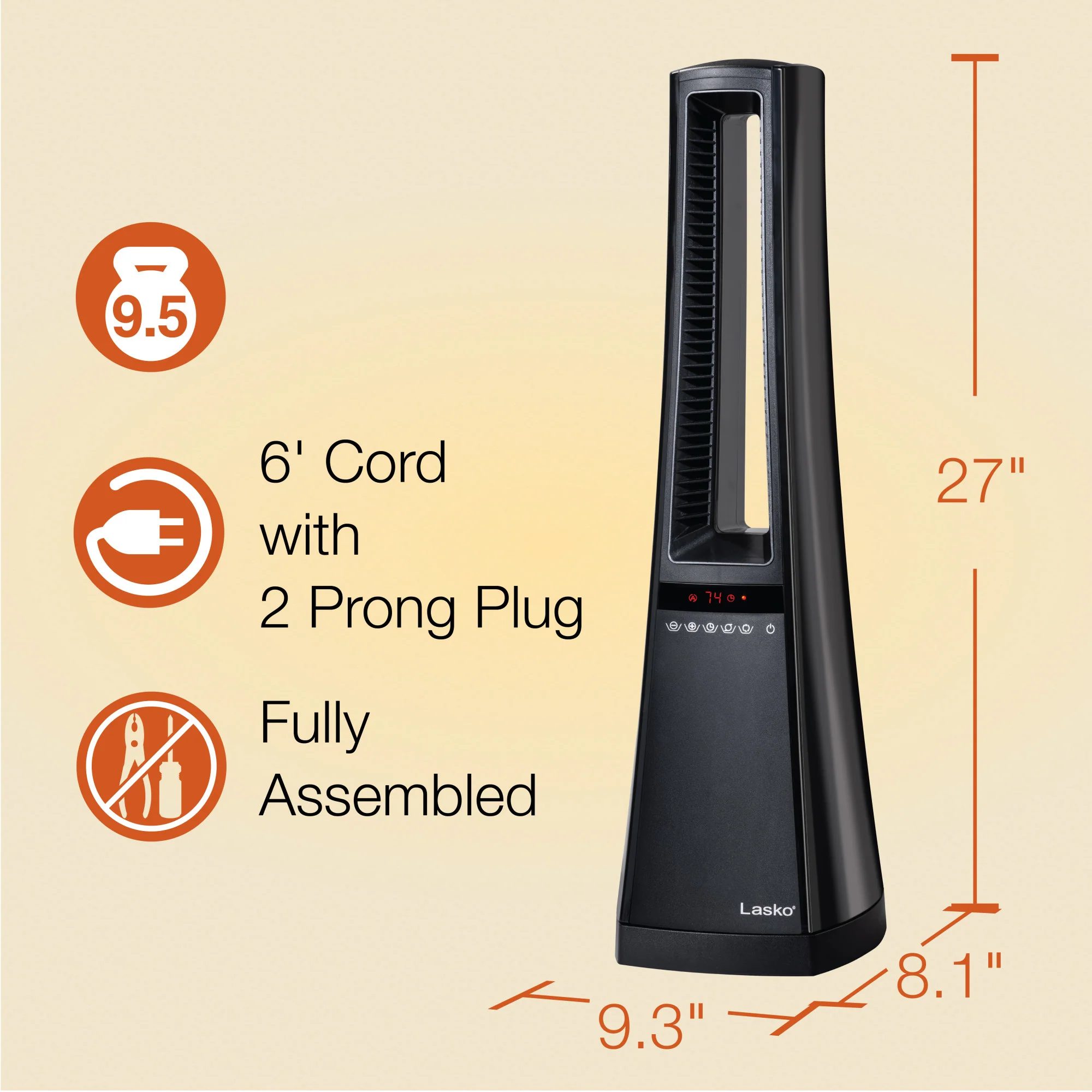 Lasko Air Logic 27" Bladeless Tower Heater (2 heat settings, remote, timer, black) - Image 6