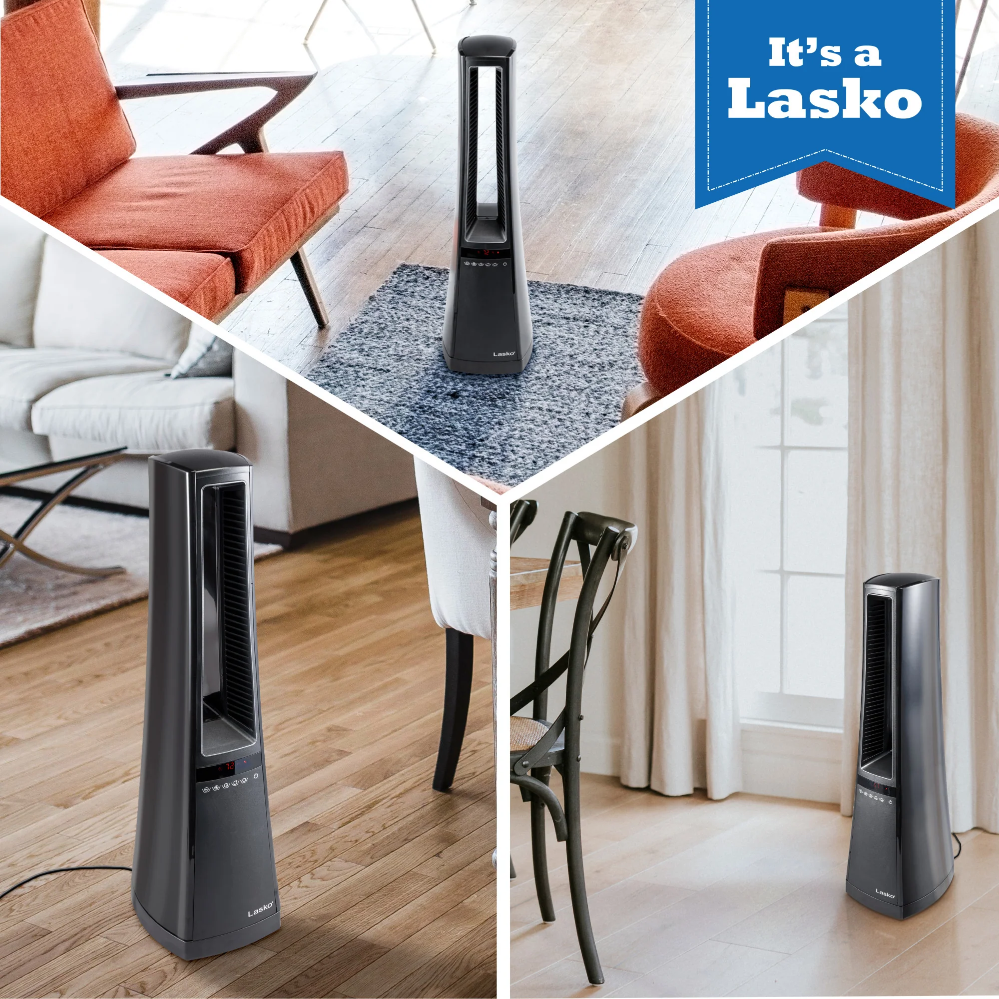 Lasko Air Logic 27" Bladeless Tower Heater (2 heat settings, remote, timer, black) - Image 7