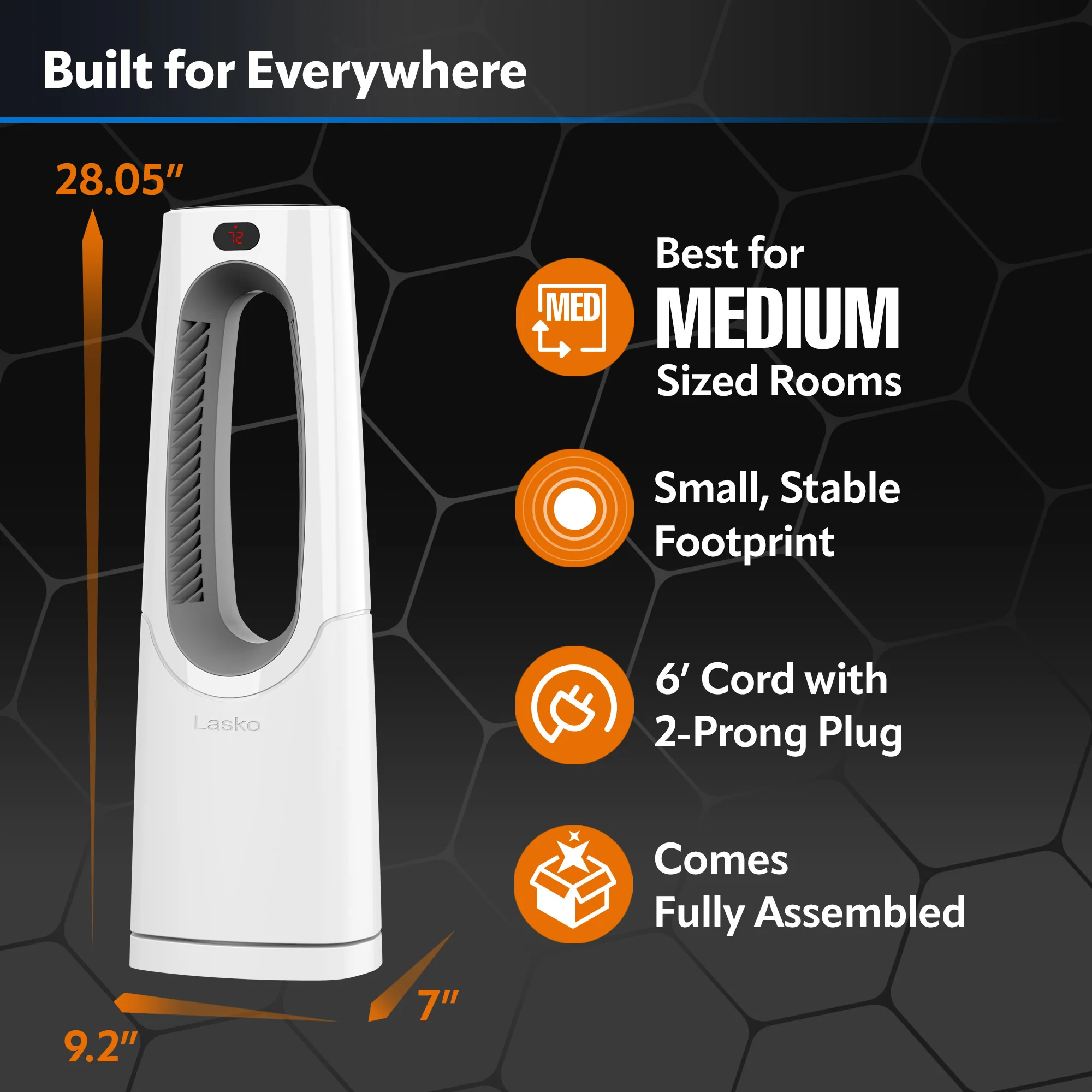 Lasko 1500W Bladeless Tower Heater with Remote Control, CW105, White - Image 5