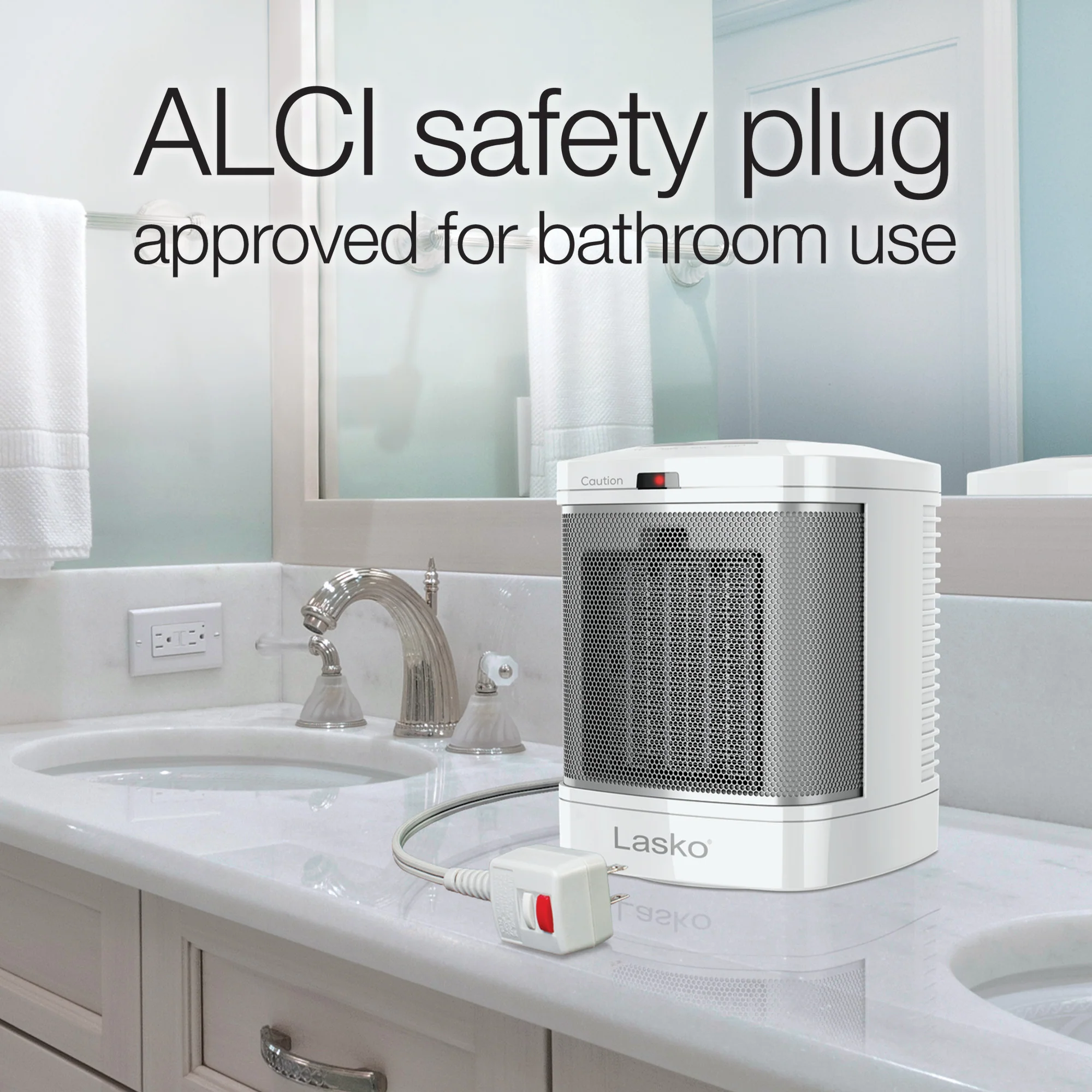 Lasko 8" Bathroom Ceramic Heater (2 heat settings, timer, ALCI safety plug, white) - Image 10