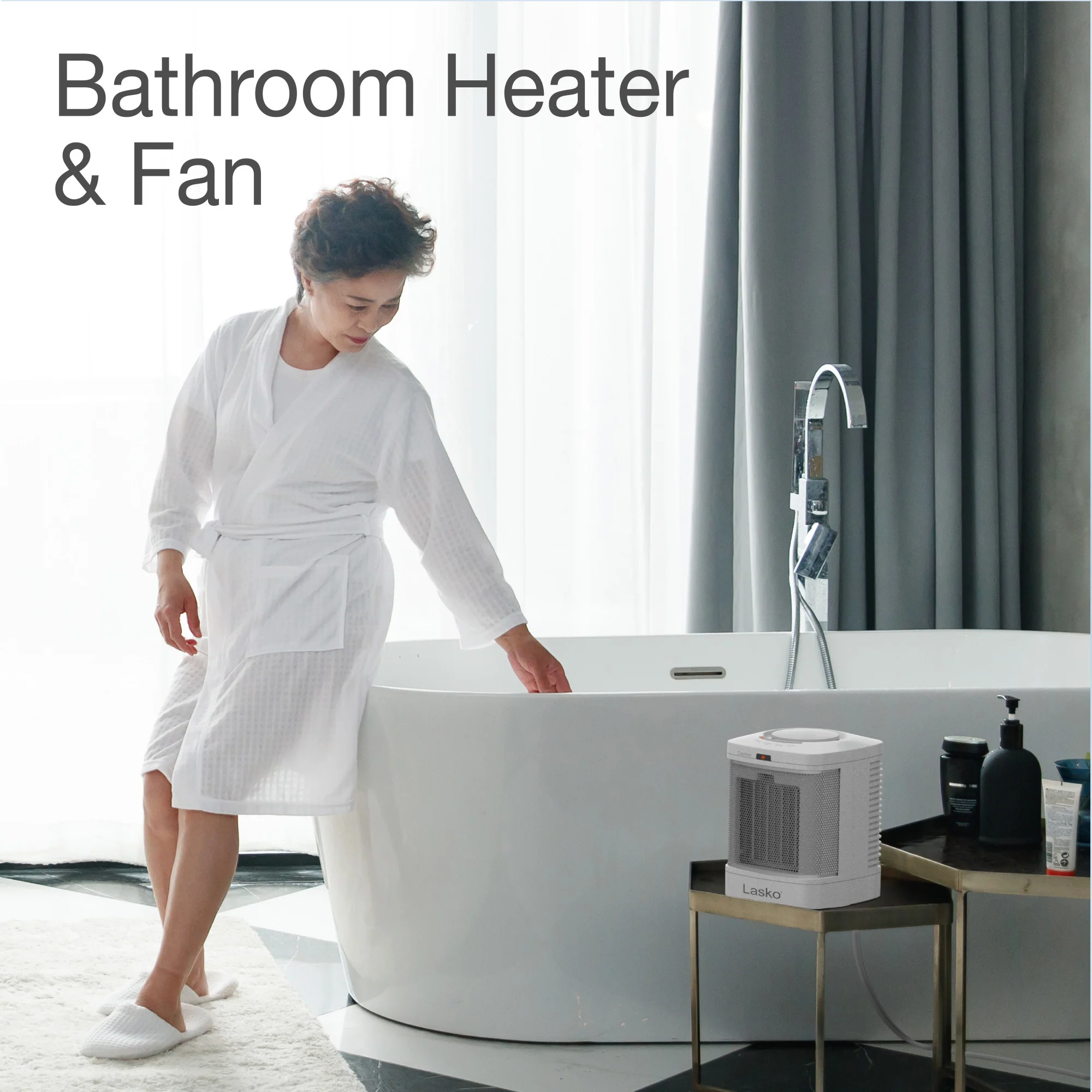 Lasko 8" Bathroom Ceramic Heater (2 heat settings, timer, ALCI safety plug, white) - Image 2