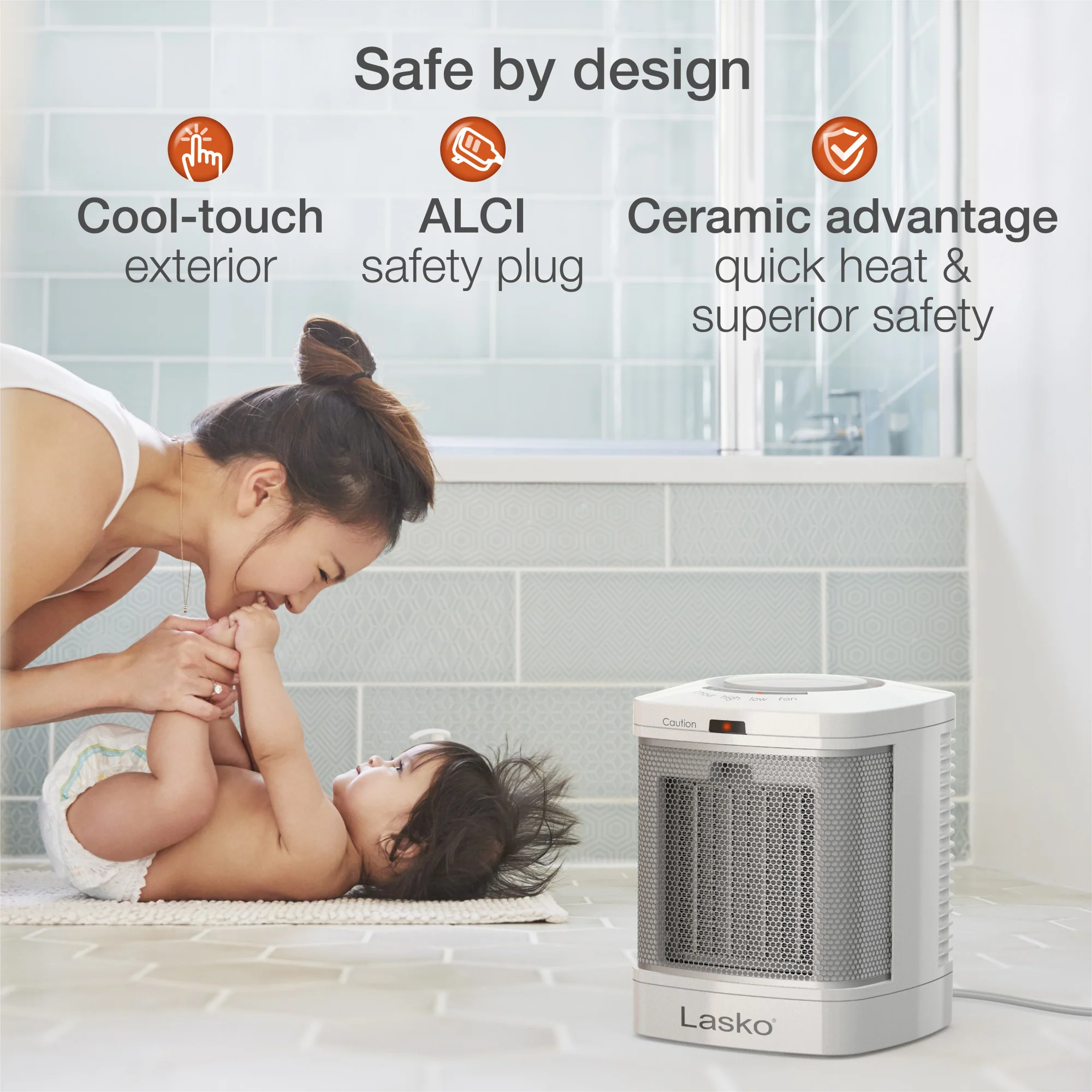 Lasko 8" Bathroom Ceramic Heater (2 heat settings, timer, ALCI safety plug, white) - Image 5