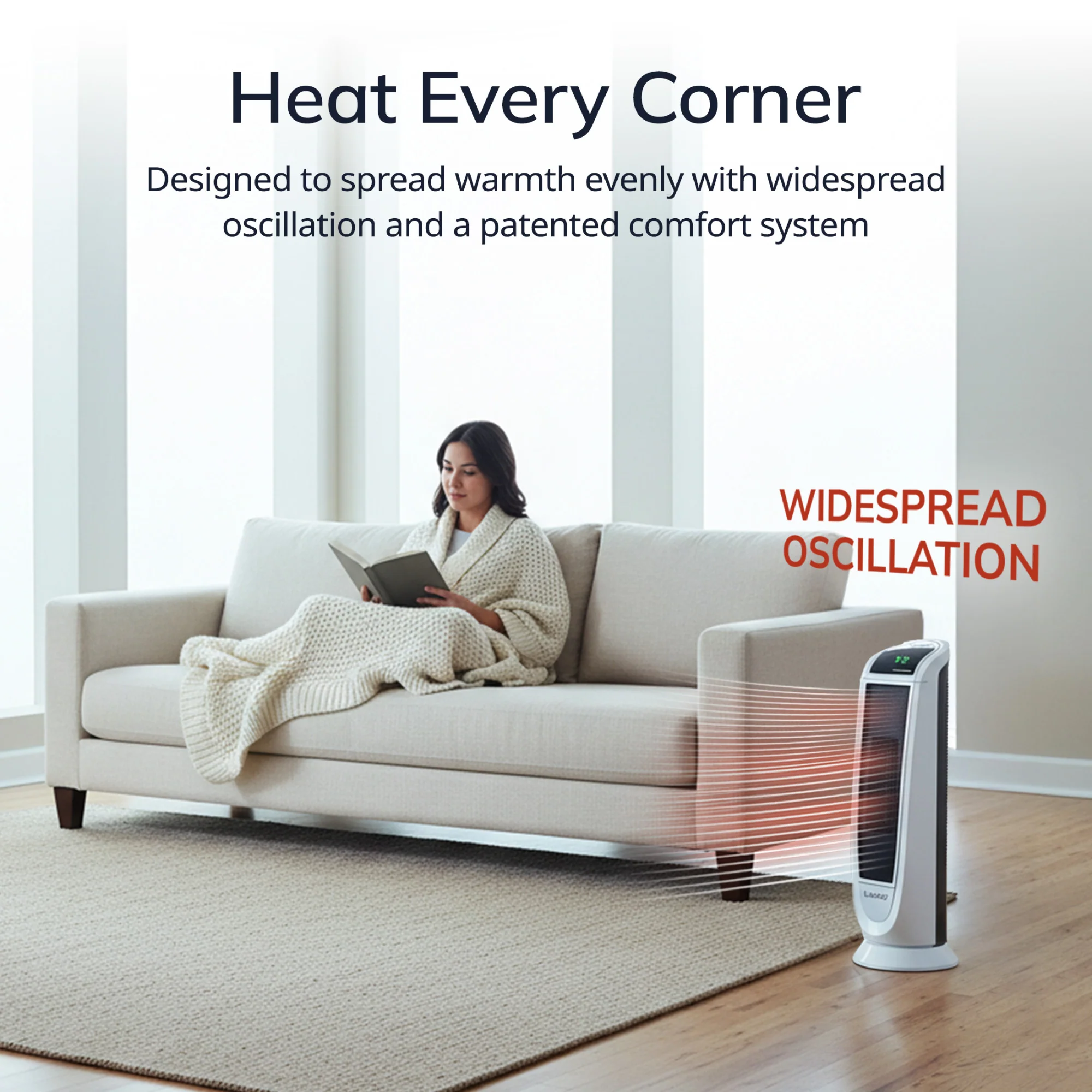 Lasko 22" Digital Ceramic Tower Heater (2 heat settings, remote, timer, white) - Image 3