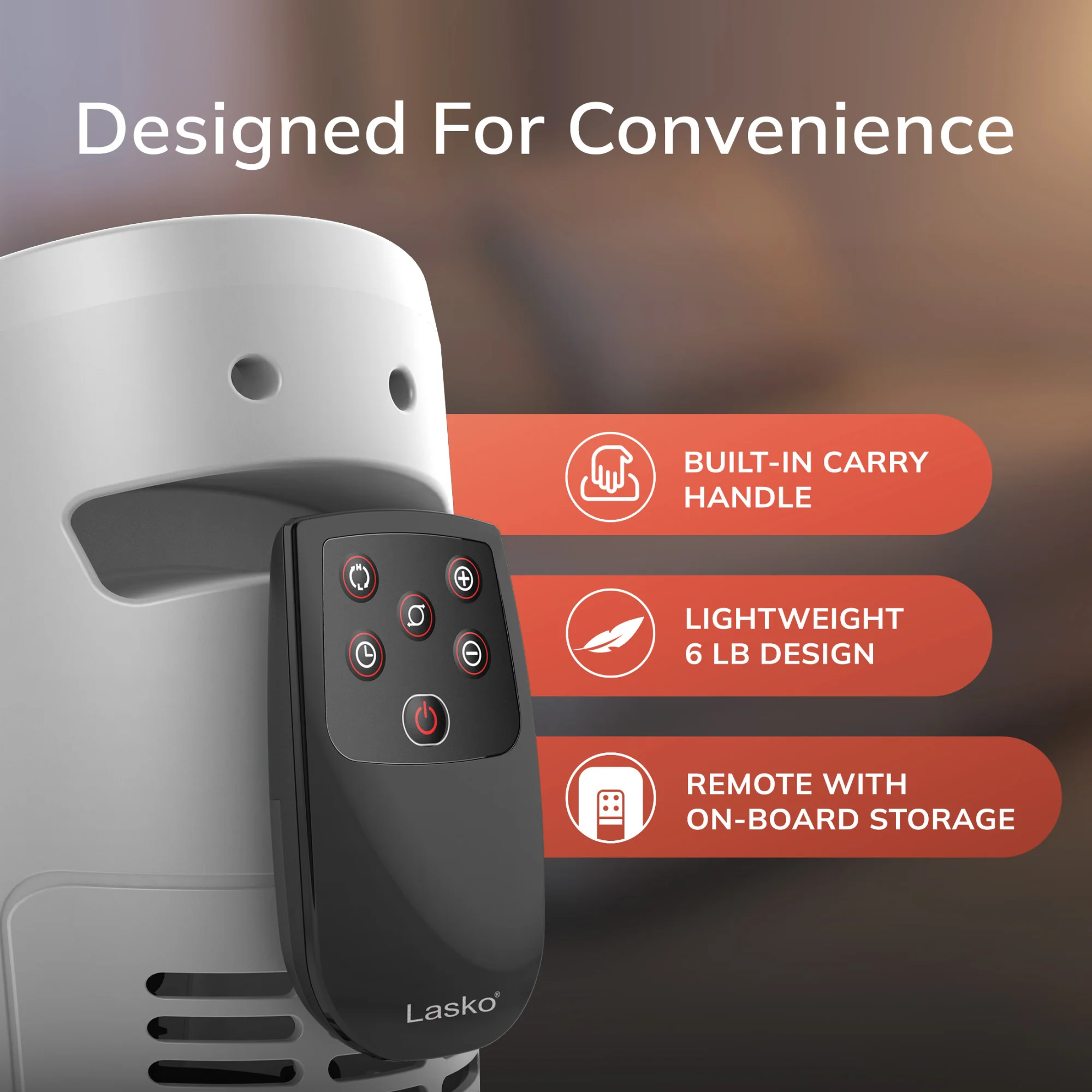 Lasko 22" Digital Ceramic Tower Heater (2 heat settings, remote, timer, white) - Image 6