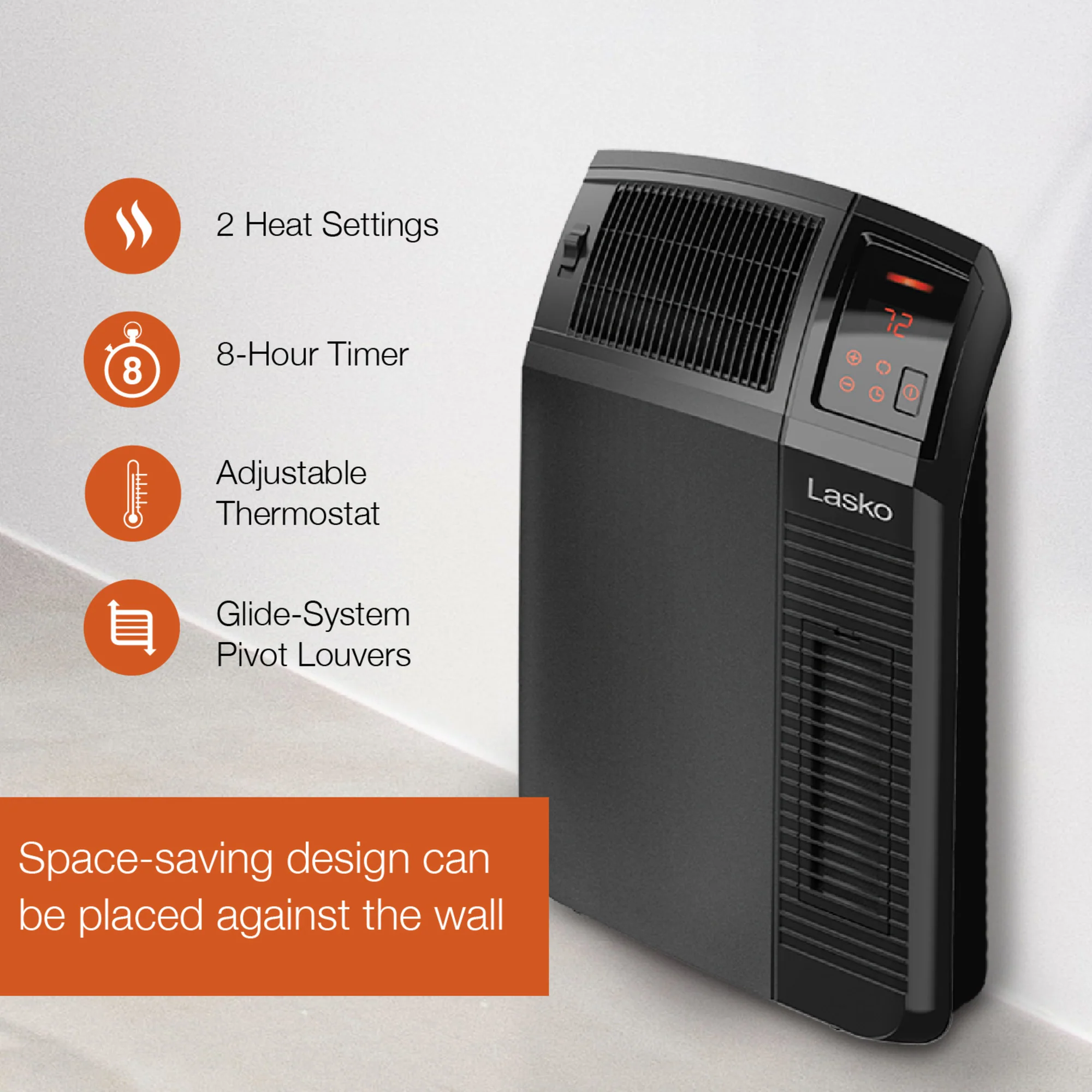 Lasko 1500W Electric Cyclonic Ceramic Room Space Heater with 8-Hour Timer, CC24920, Black - Image 3