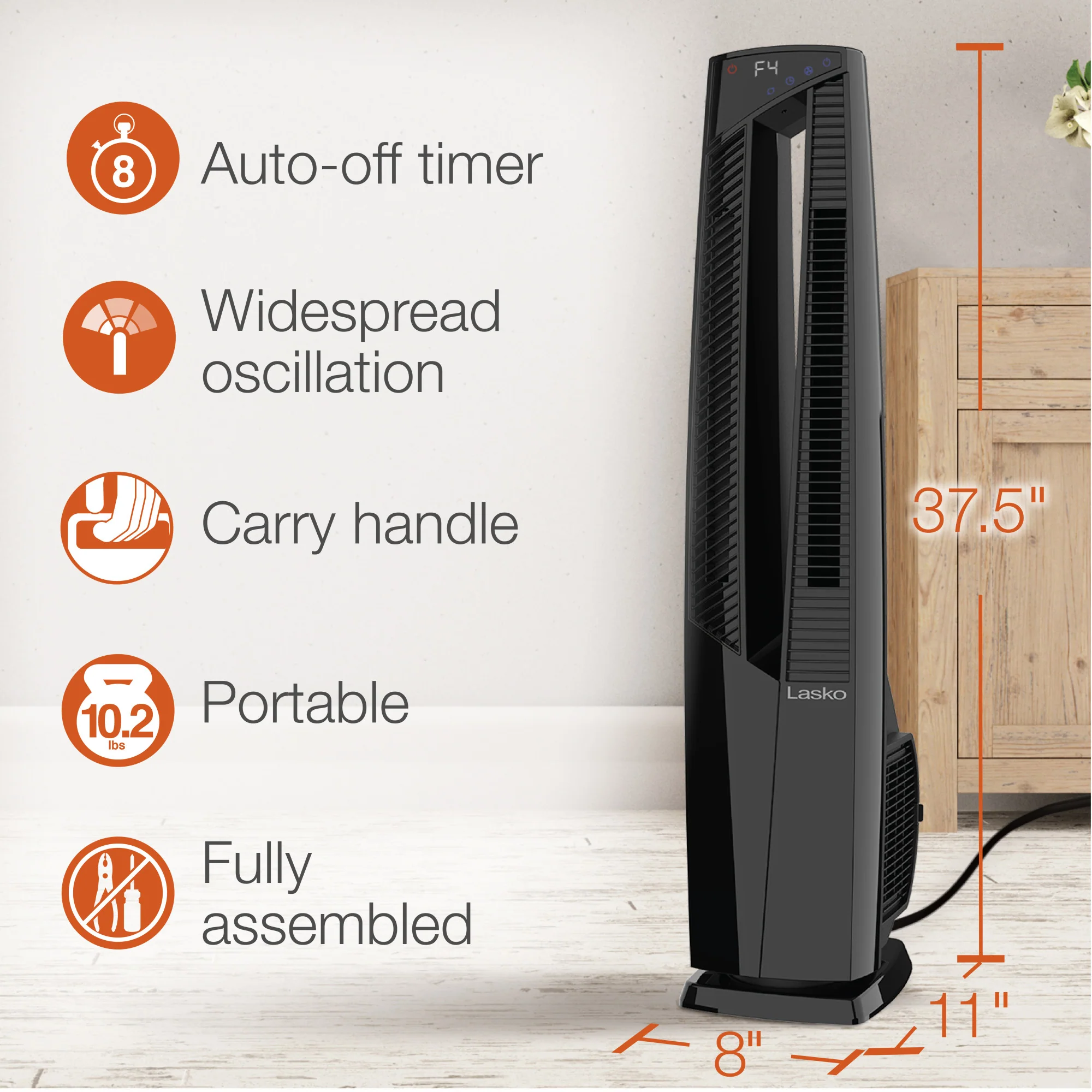 Lasko 1500W Electric Oscillating All Season Tower Fan and Space Heater with Remote, FHV801, Black - Image 5