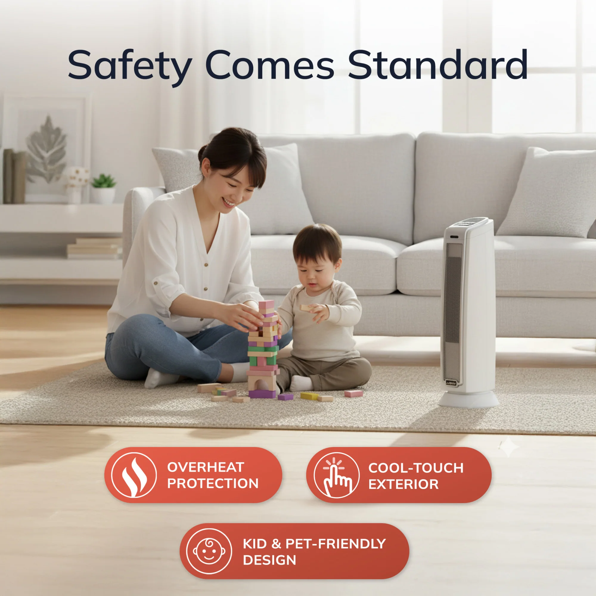 Lasko 23" Ceramic Tower Heater (2 heat settings, timer, thermostat, silver) - Image 4