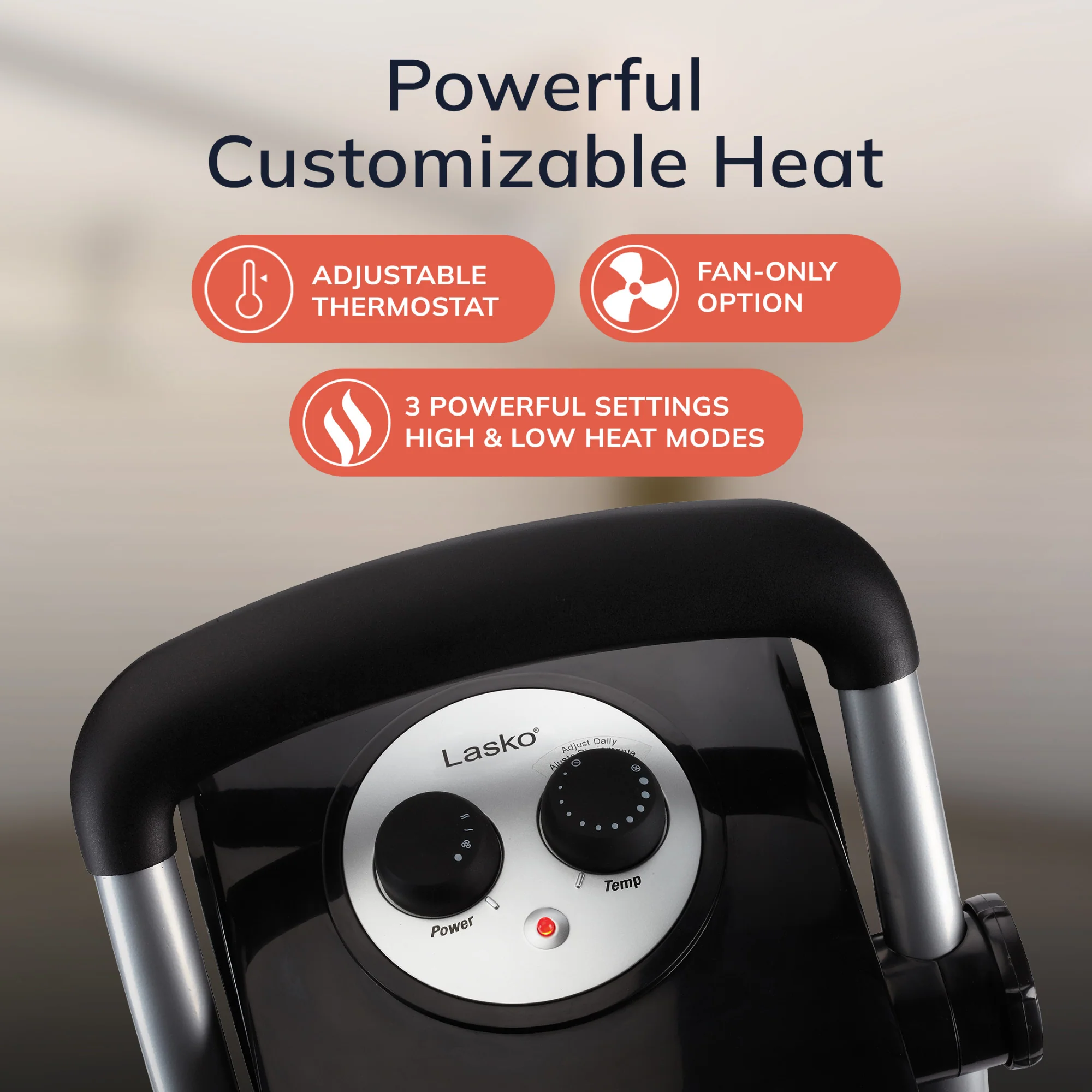 Lasko Pro Ceramic Utility Heater (2 heat settings, thermostat, black) - Image 5