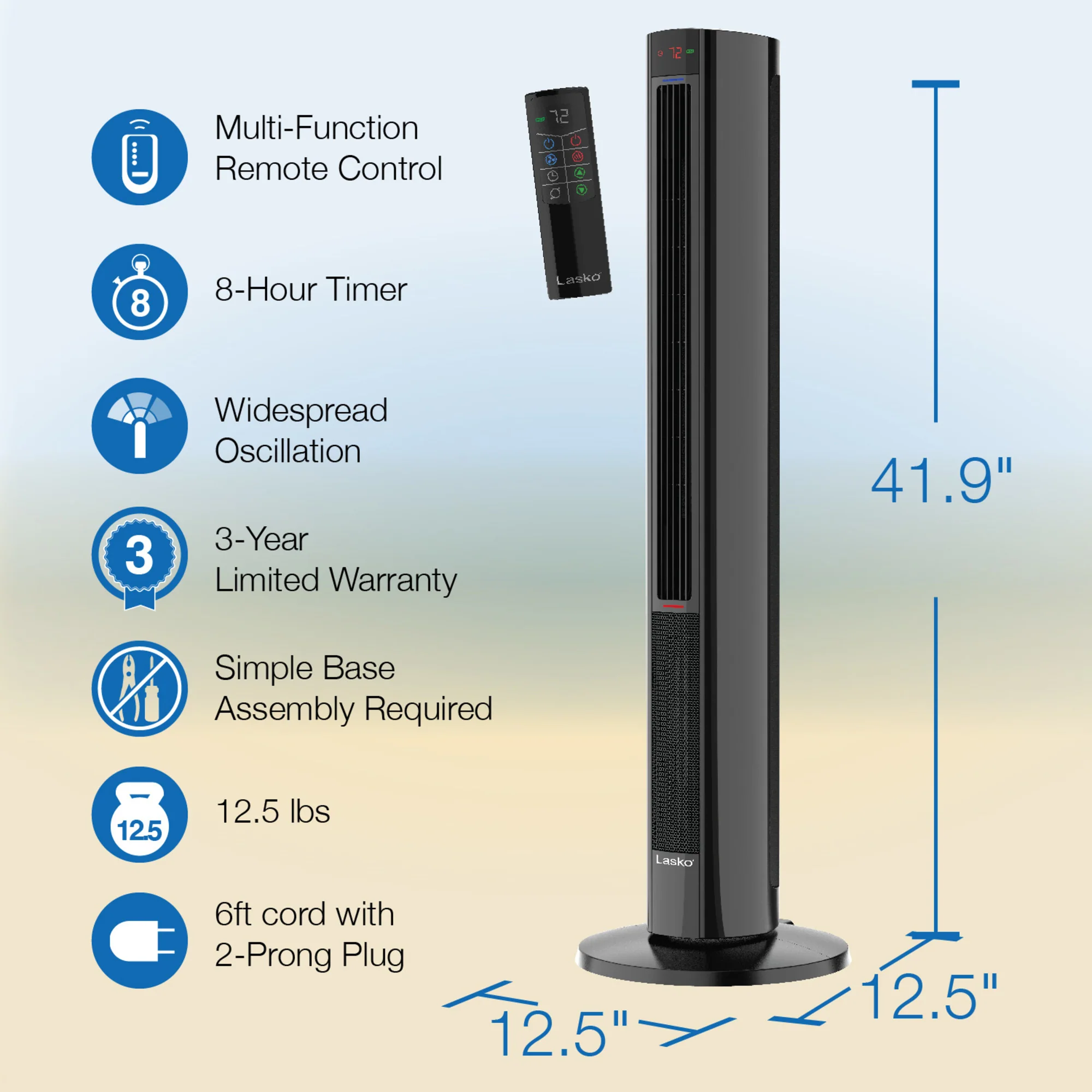 Lasko 1500W Oscillating All Season Tower Fan & Space Heater with Timer & Remote, FH610, Black - Image 7