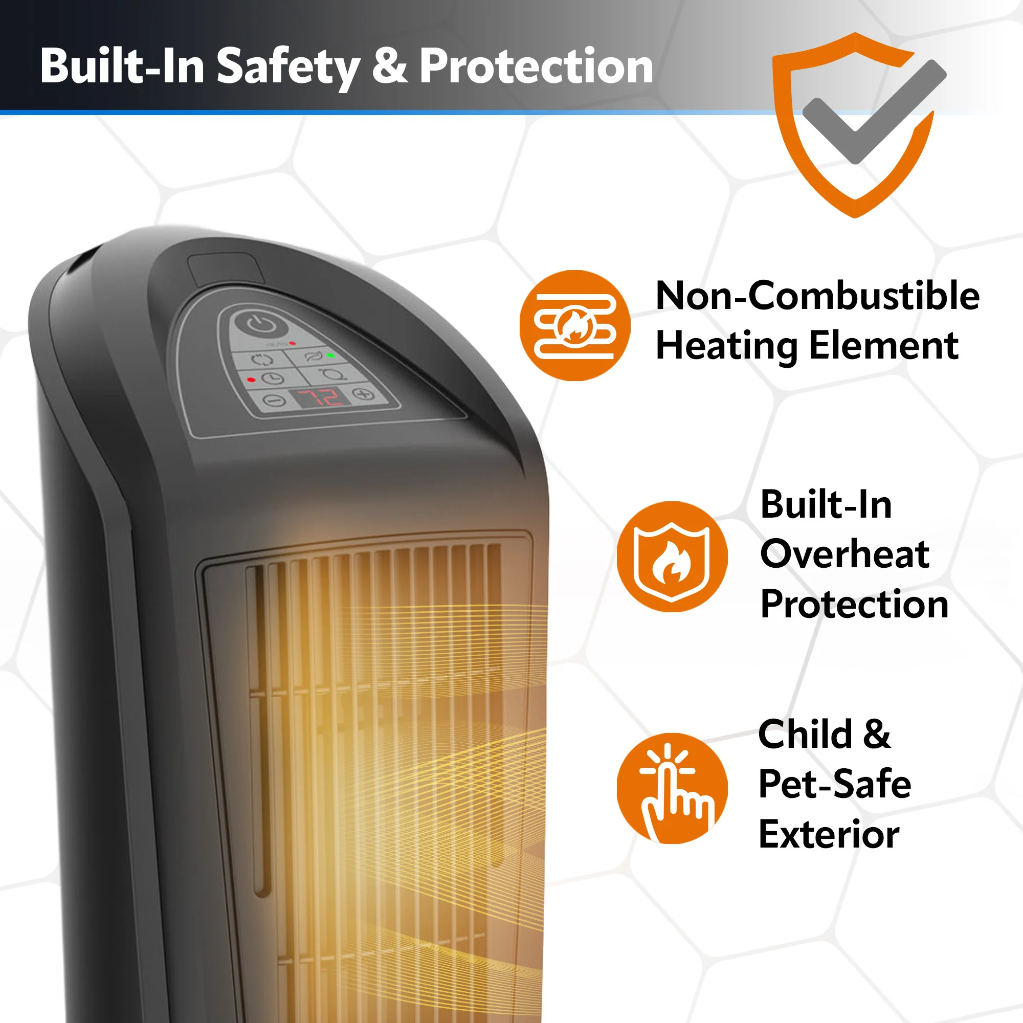 Lasko 23" Ceramic Tower Heater (2 heat settings, remote, timer, thermostat, tip-over switch, black) - Image 4