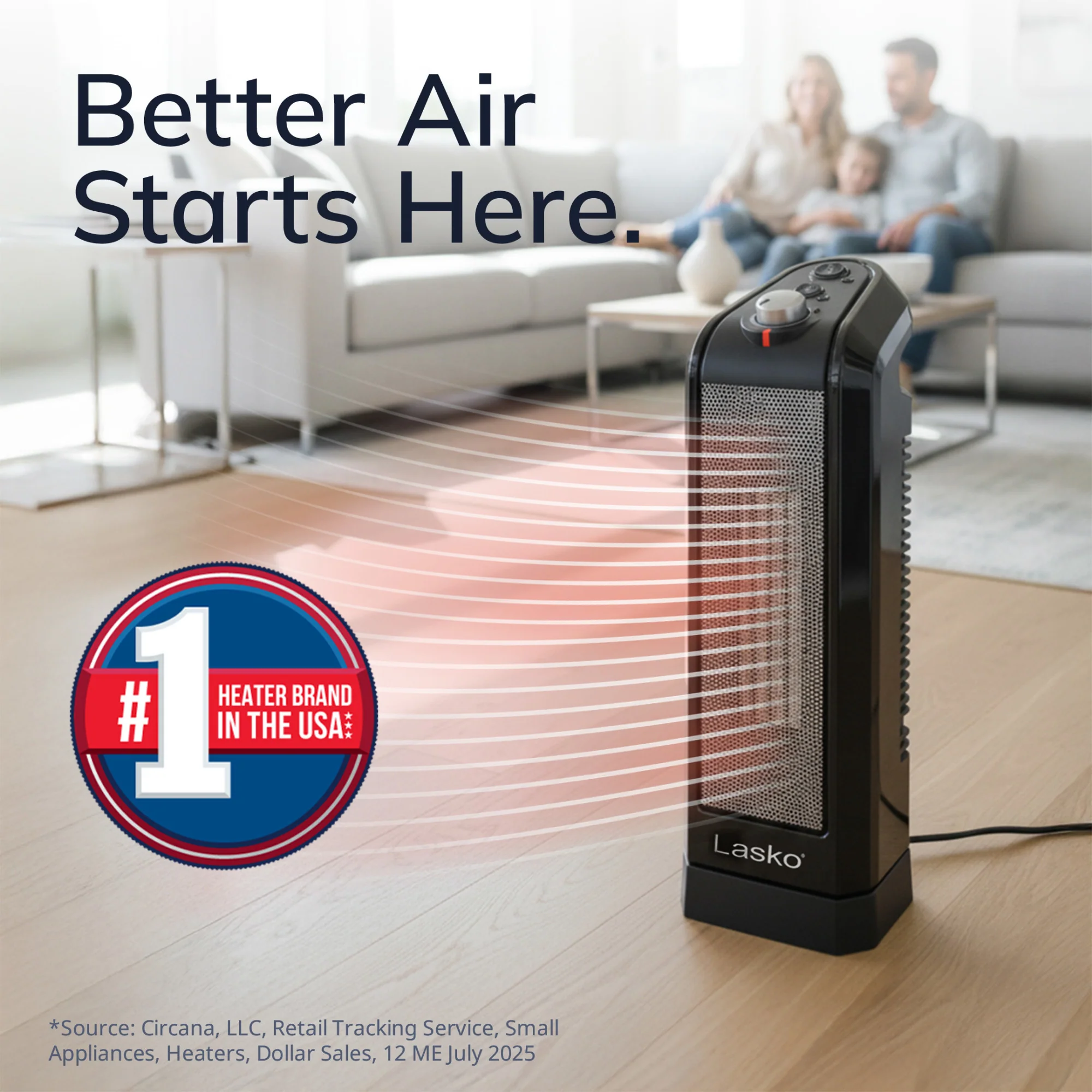 Lasko 1500W Oscillating Ceramic Tower Space Heater, CT16450, Black - Image 2