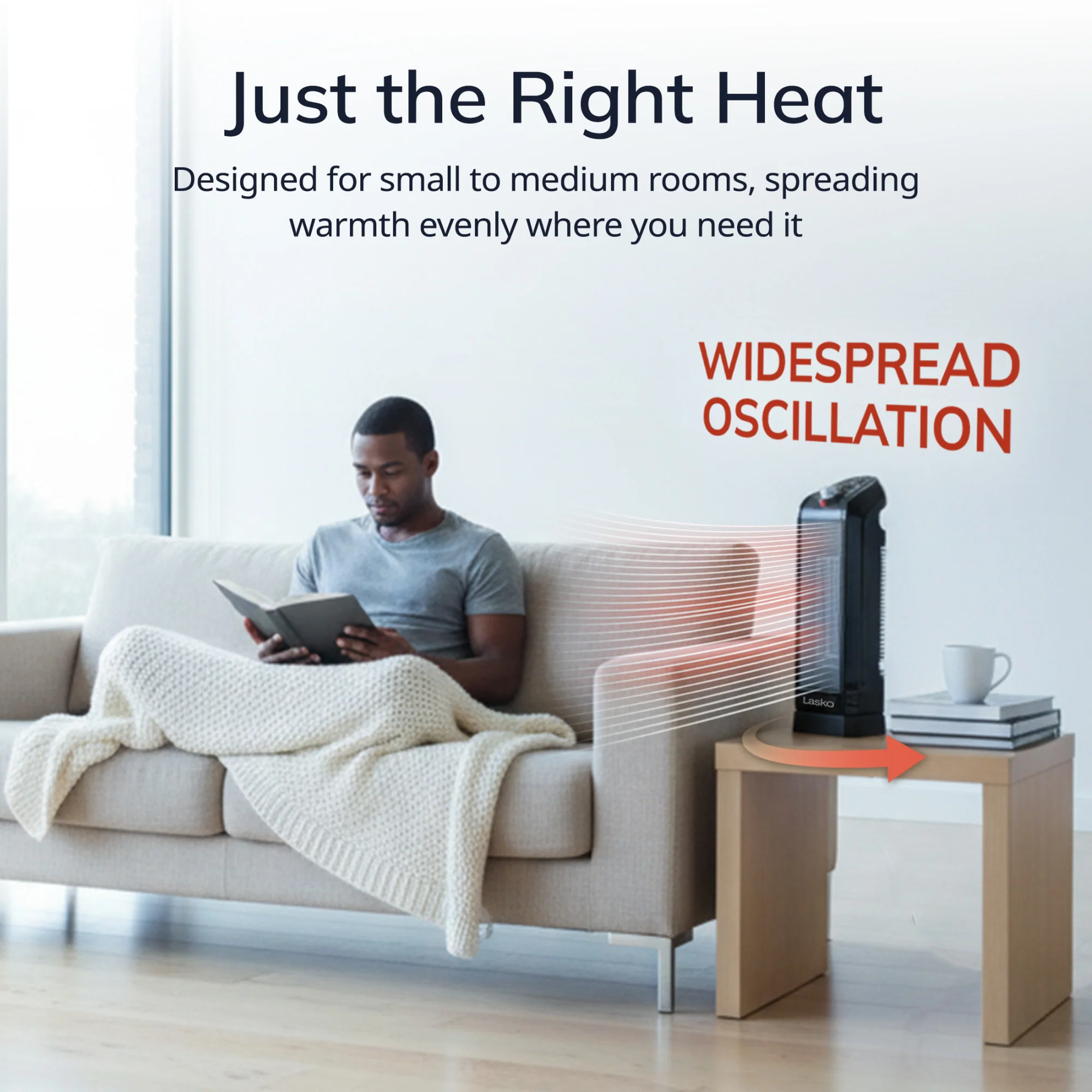 Lasko 1500W Oscillating Ceramic Tower Space Heater, CT16450, Black - Image 3