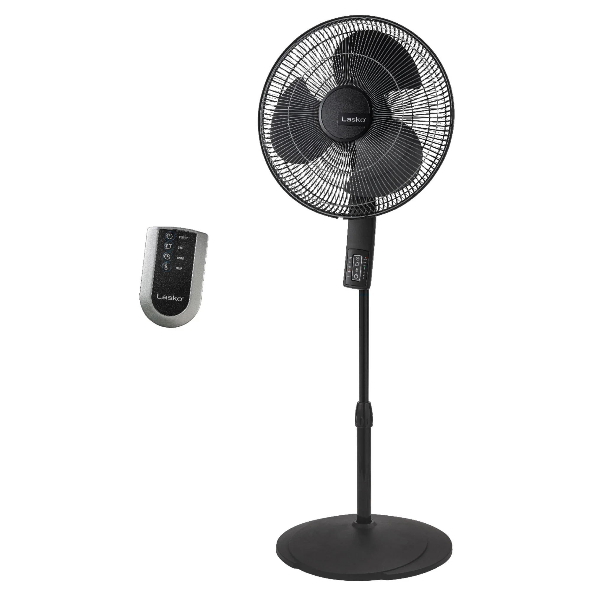 Lasko 16" Pedestal Fan: Oscillating, 4-Speed, Remote, Timer, Thermostat, Black