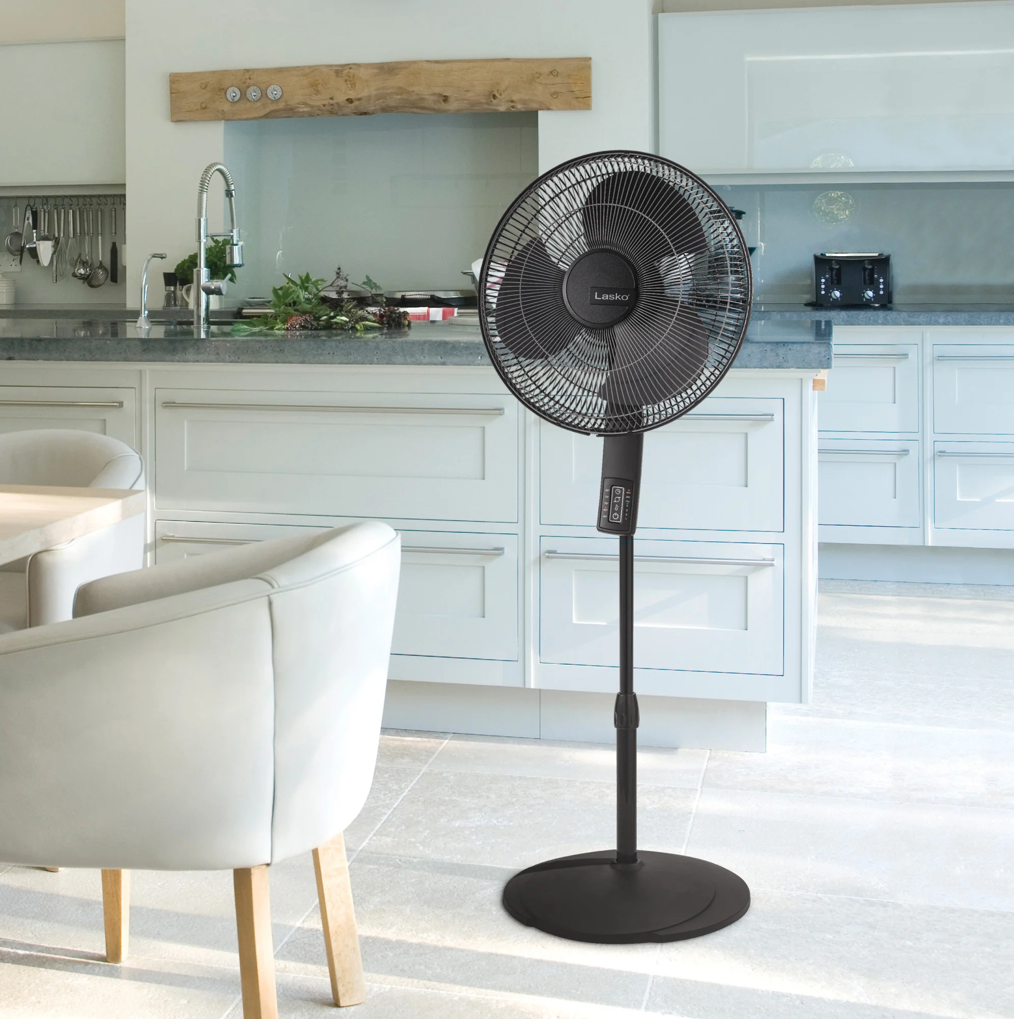 Lasko 16" Pedestal Fan: Oscillating, 4-Speed, Remote, Timer, Thermostat, Black - Image 16