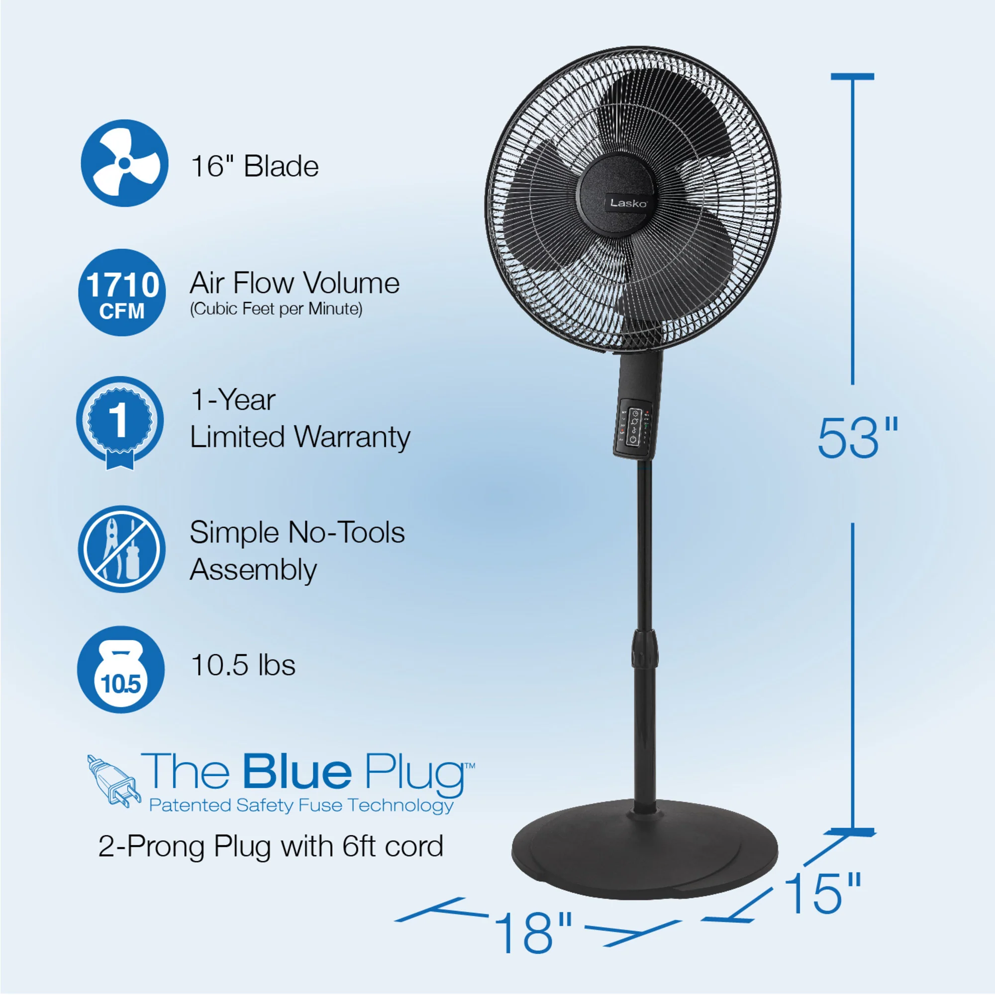 Lasko 16" Pedestal Fan: Oscillating, 4-Speed, Remote, Timer, Thermostat, Black - Image 6