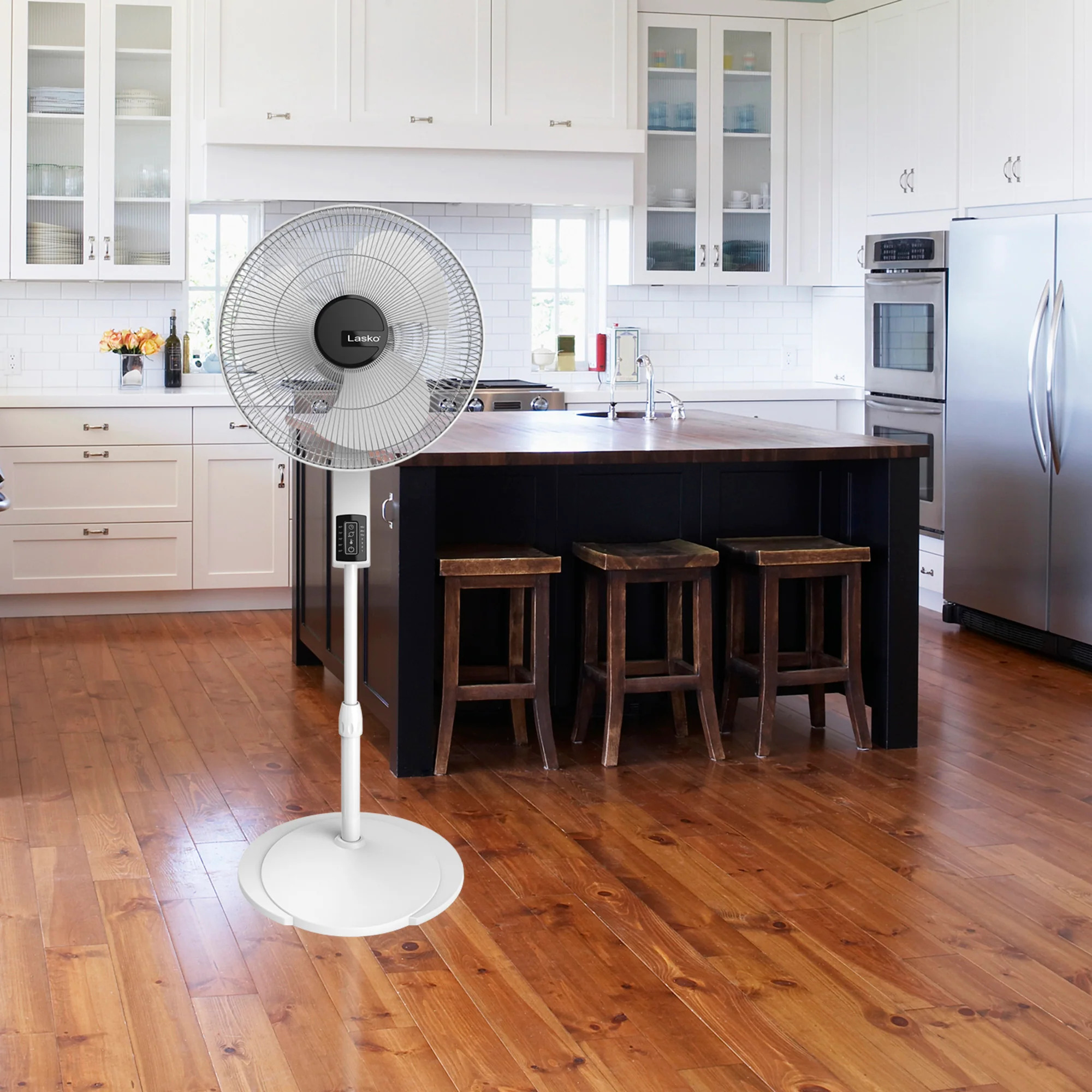 Lasko 16" Pedestal Fan: Oscillating, 4-Speed, Remote, Timer, Thermostat, White - Image 15