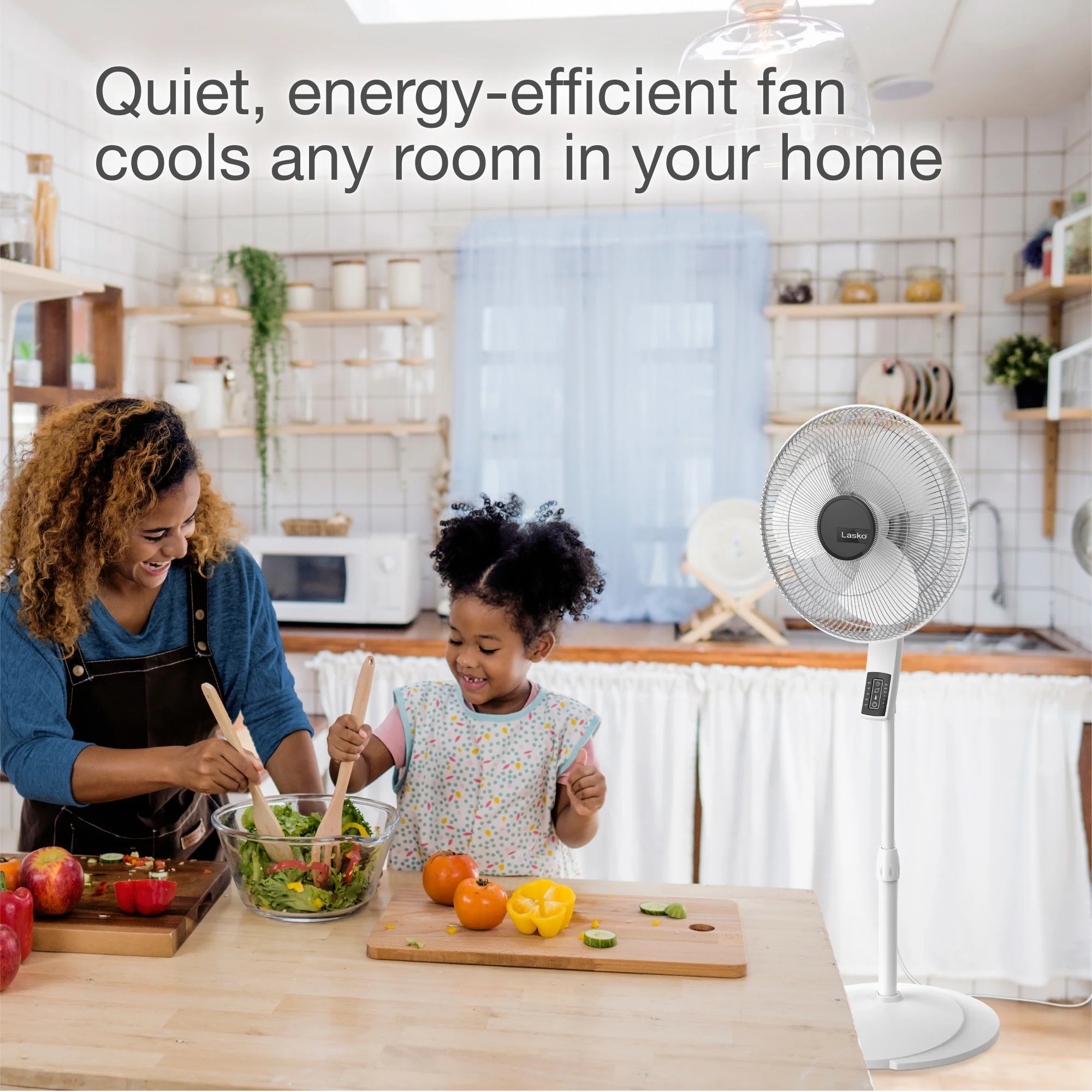 Lasko 16" Pedestal Fan: Oscillating, 4-Speed, Remote, Timer, Thermostat, White - Image 3