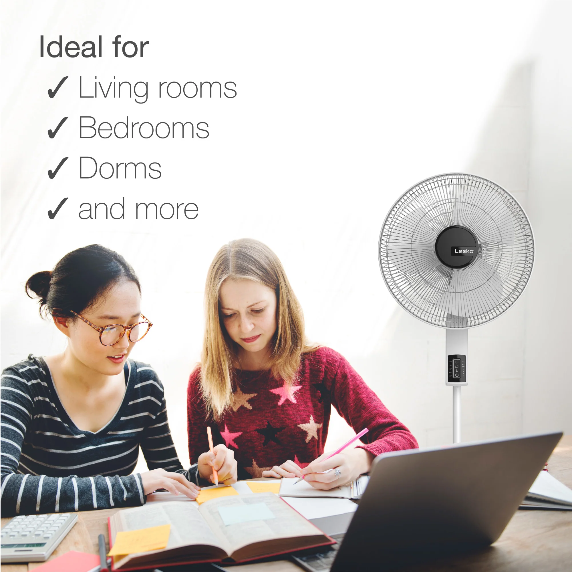 Lasko 16" Pedestal Fan: Oscillating, 4-Speed, Remote, Timer, Thermostat, White - Image 5