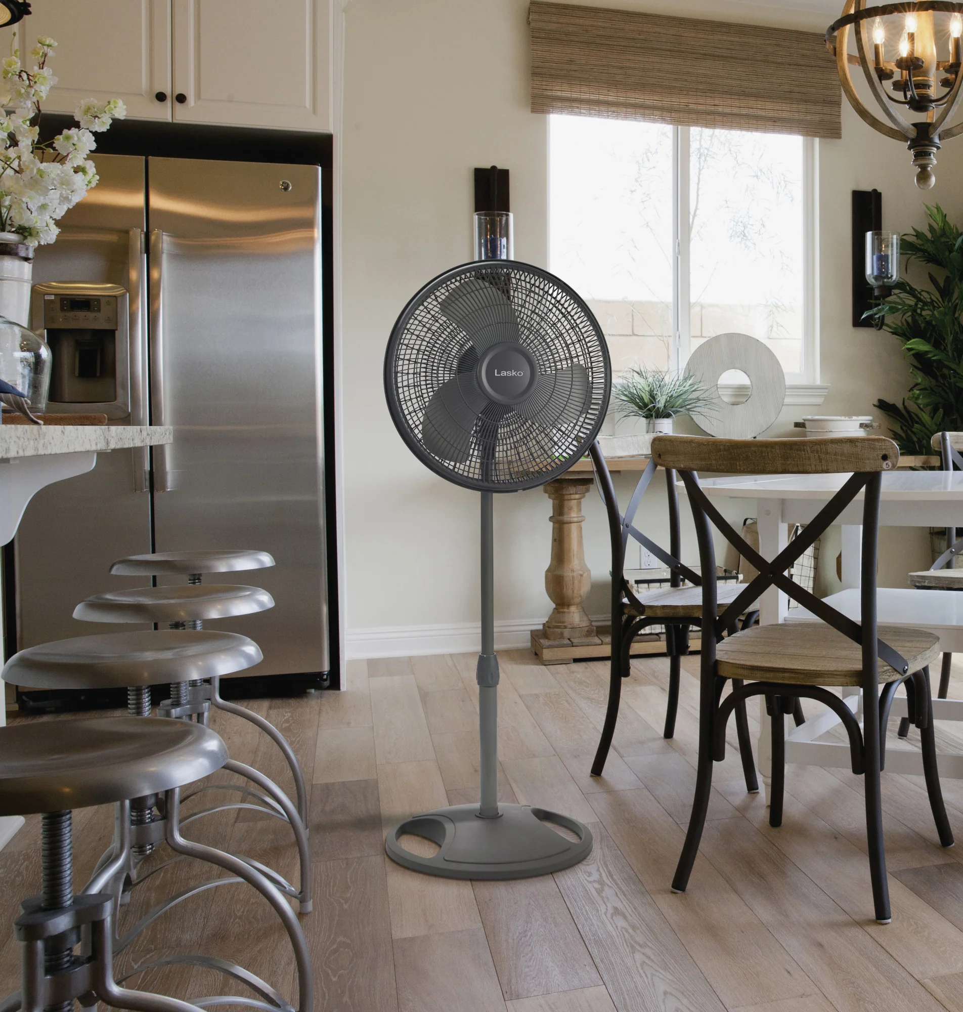 Lasko 16" Pedestal Fan: Oscillating, 3-Speed,  Adjustable Height, Gray - Image 7