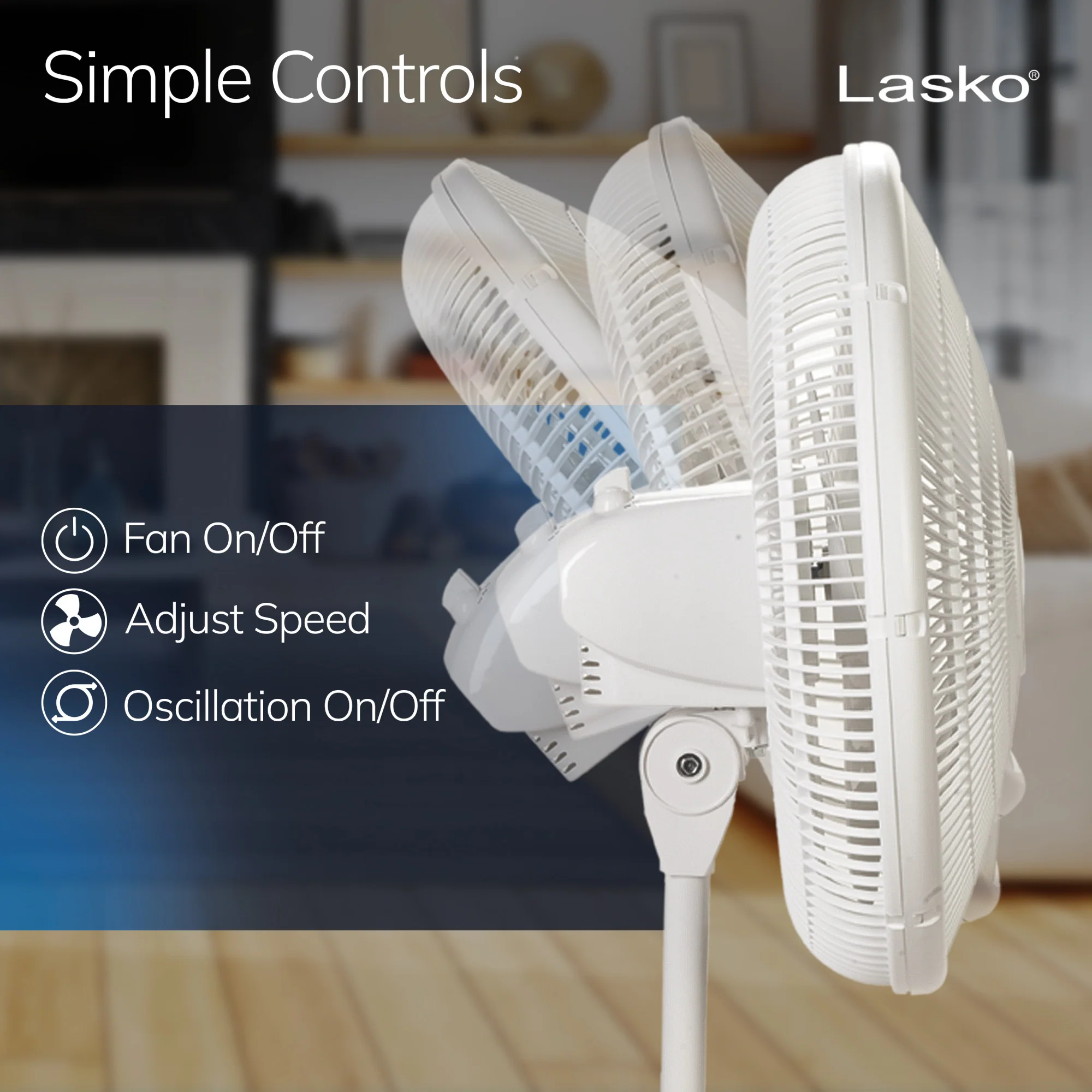 Lasko 16" Pedestal Fan: Oscillating, 3-Speed, Adjustable Height, White - Image 4