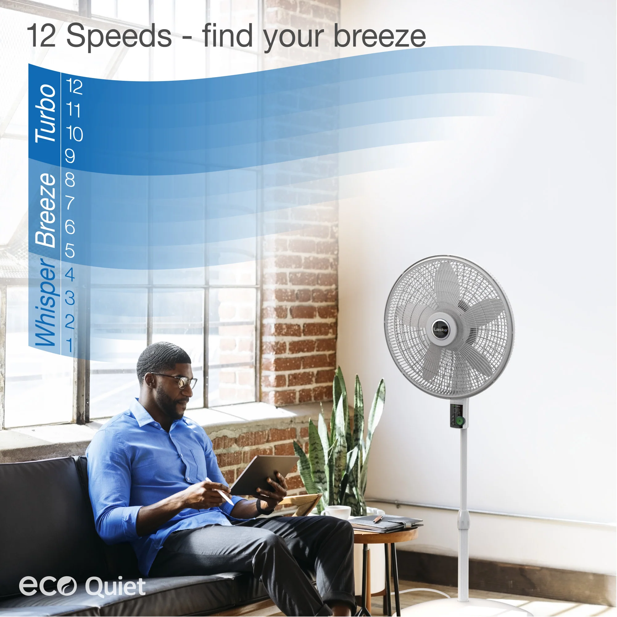 Lasko EcoQuiet 18" DC Pedestal Fan: Oscillating, 12-Speed, Remote, White - Image 4