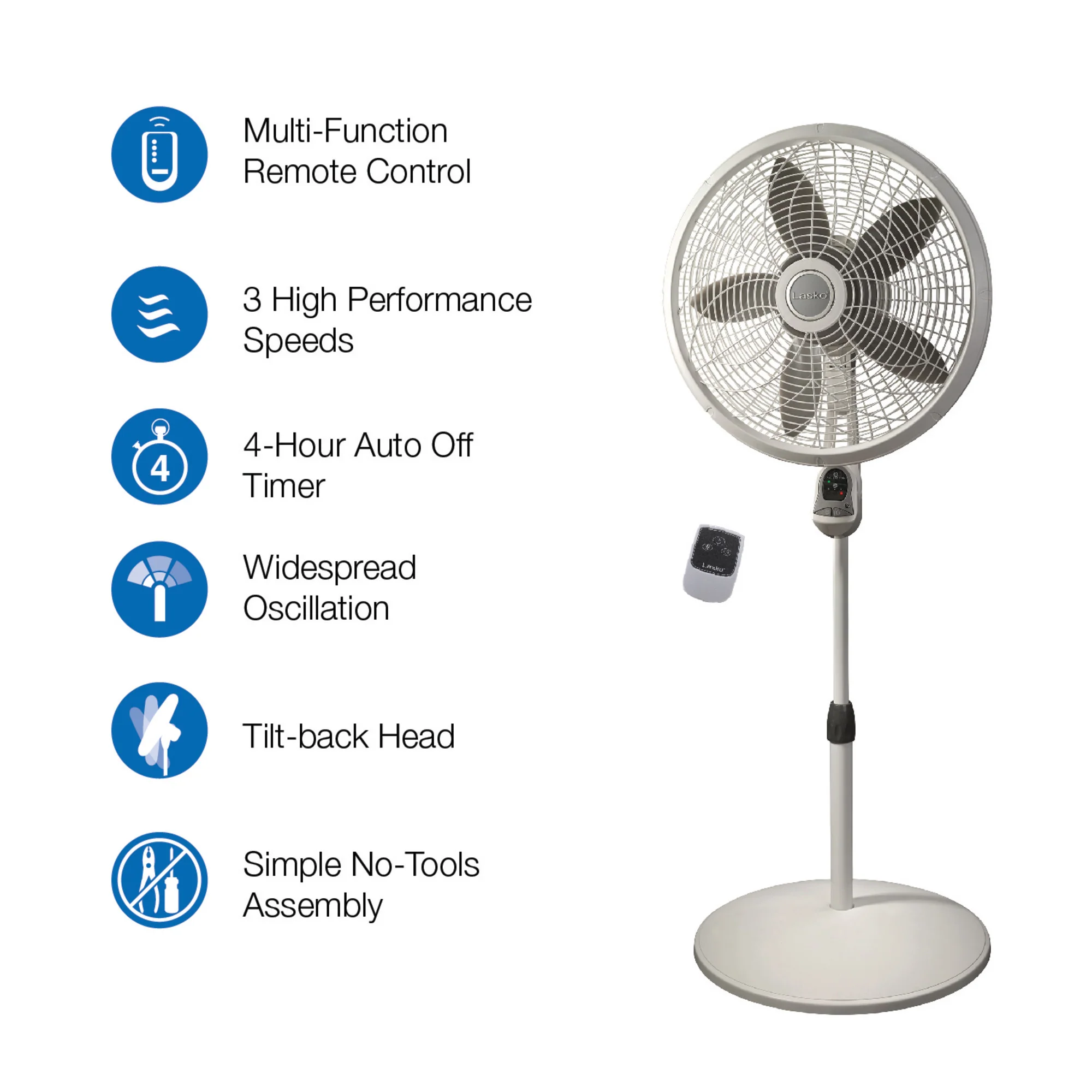 Lasko 18" Pedestal Fan: Oscillating, 3-Speed, Remote, Timer, White - Image 8