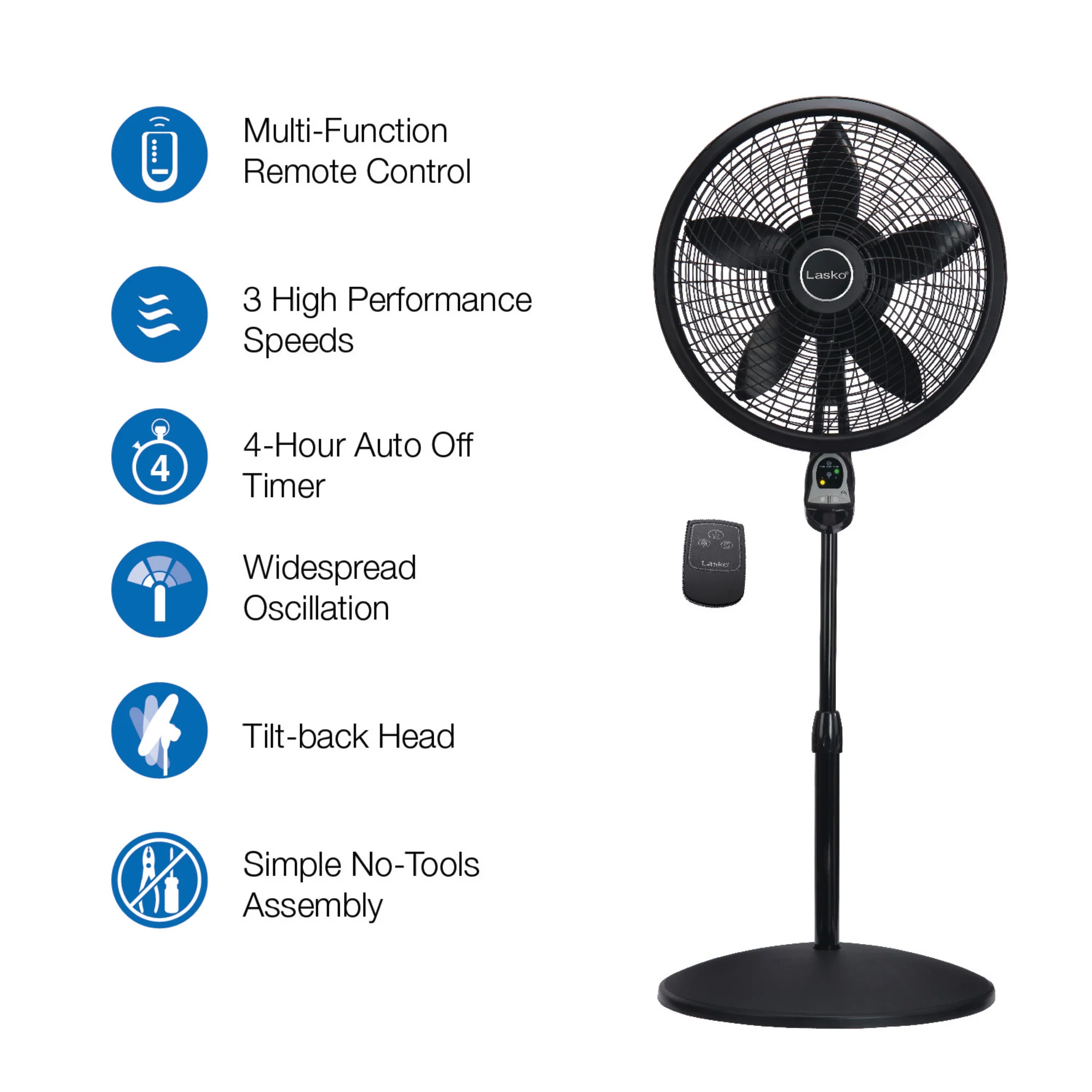 Lasko Cyclone 18" Pedestal Fan: Oscillating, 3-Speed, Remote, Timer, Black - Image 13