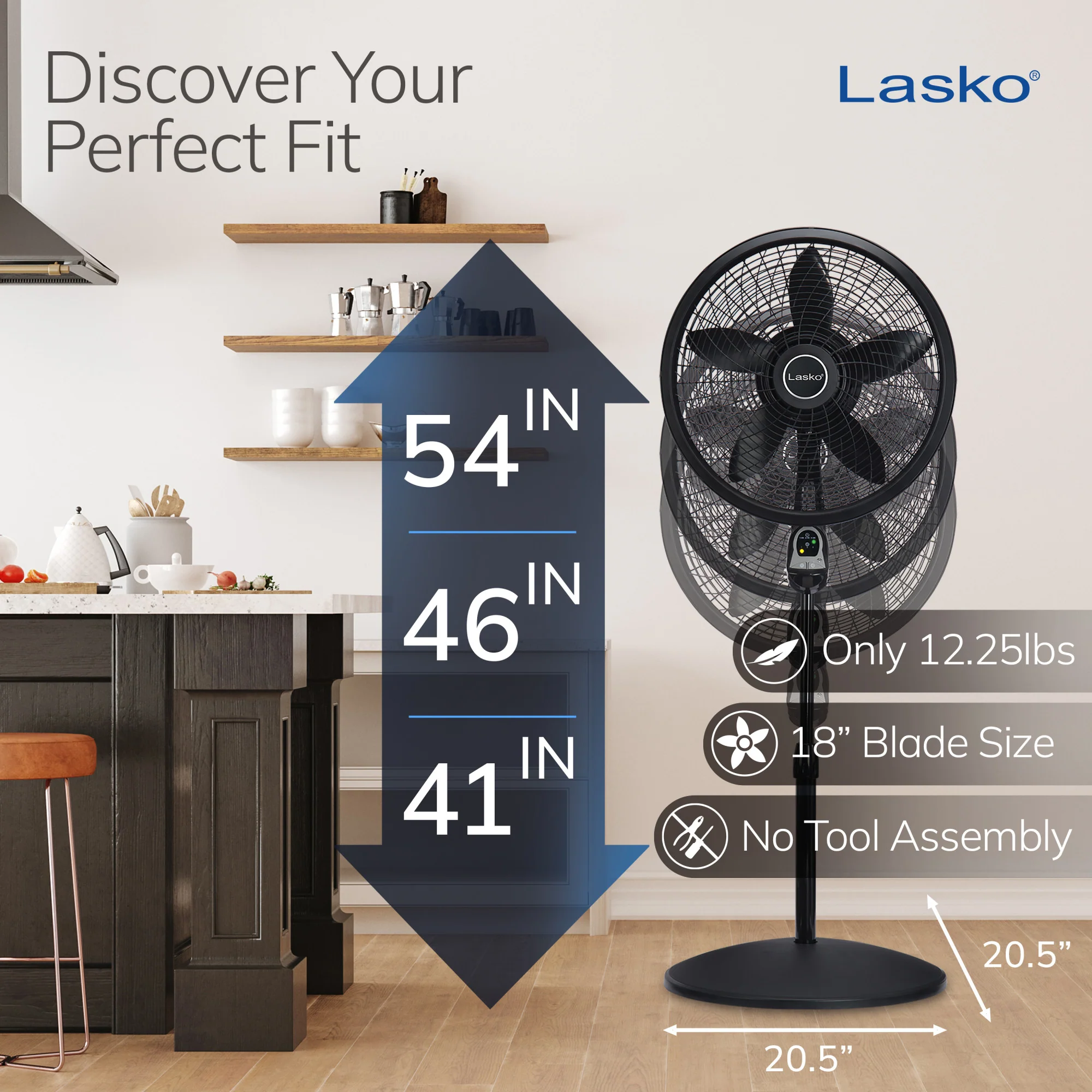 Lasko Cyclone 18" Pedestal Fan: Oscillating, 3-Speed, Remote, Timer, Black - Image 4