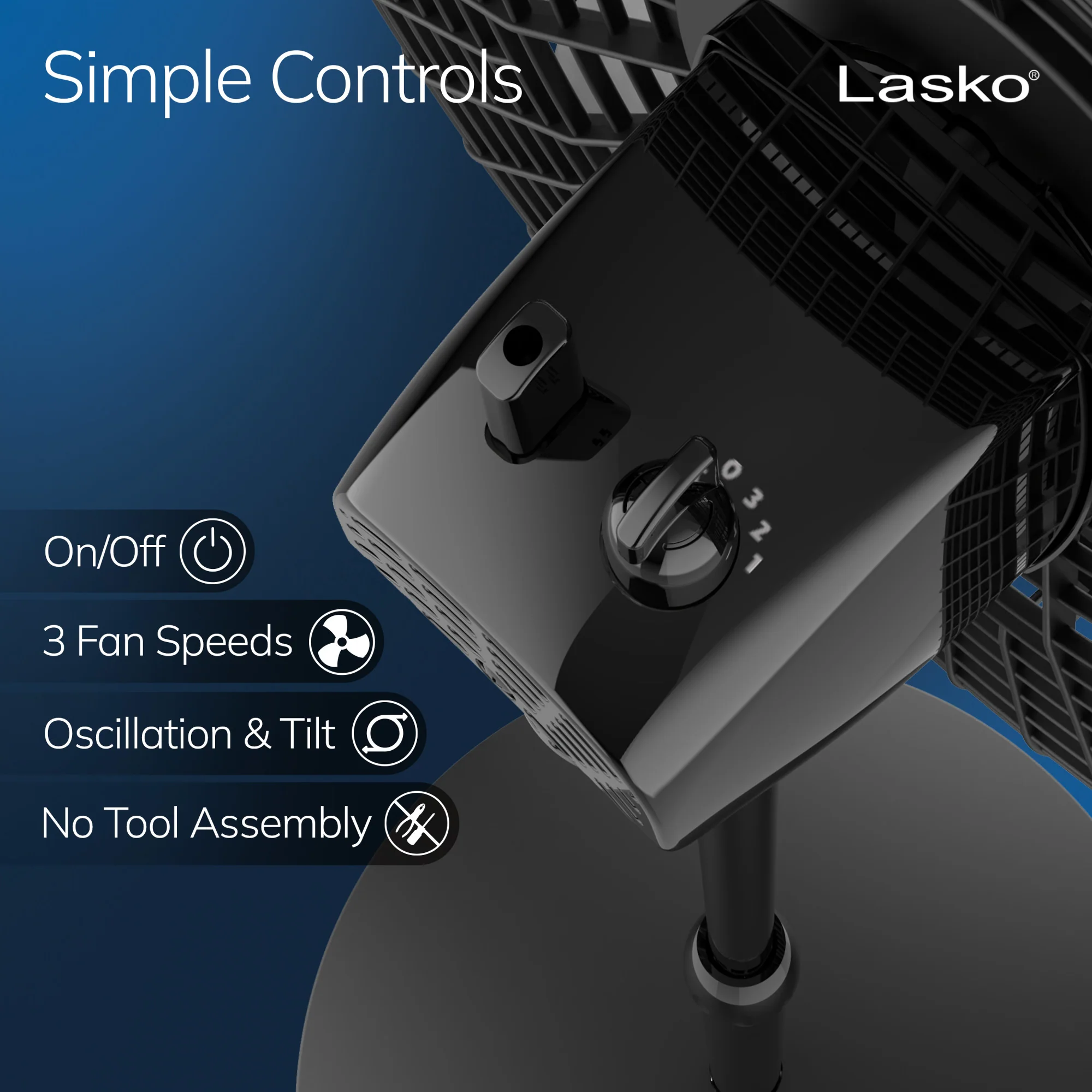 Lasko Cyclone 18" Pedestal Fan: Oscillating, 3-Speed,  Adjustable Height, Black - Image 3