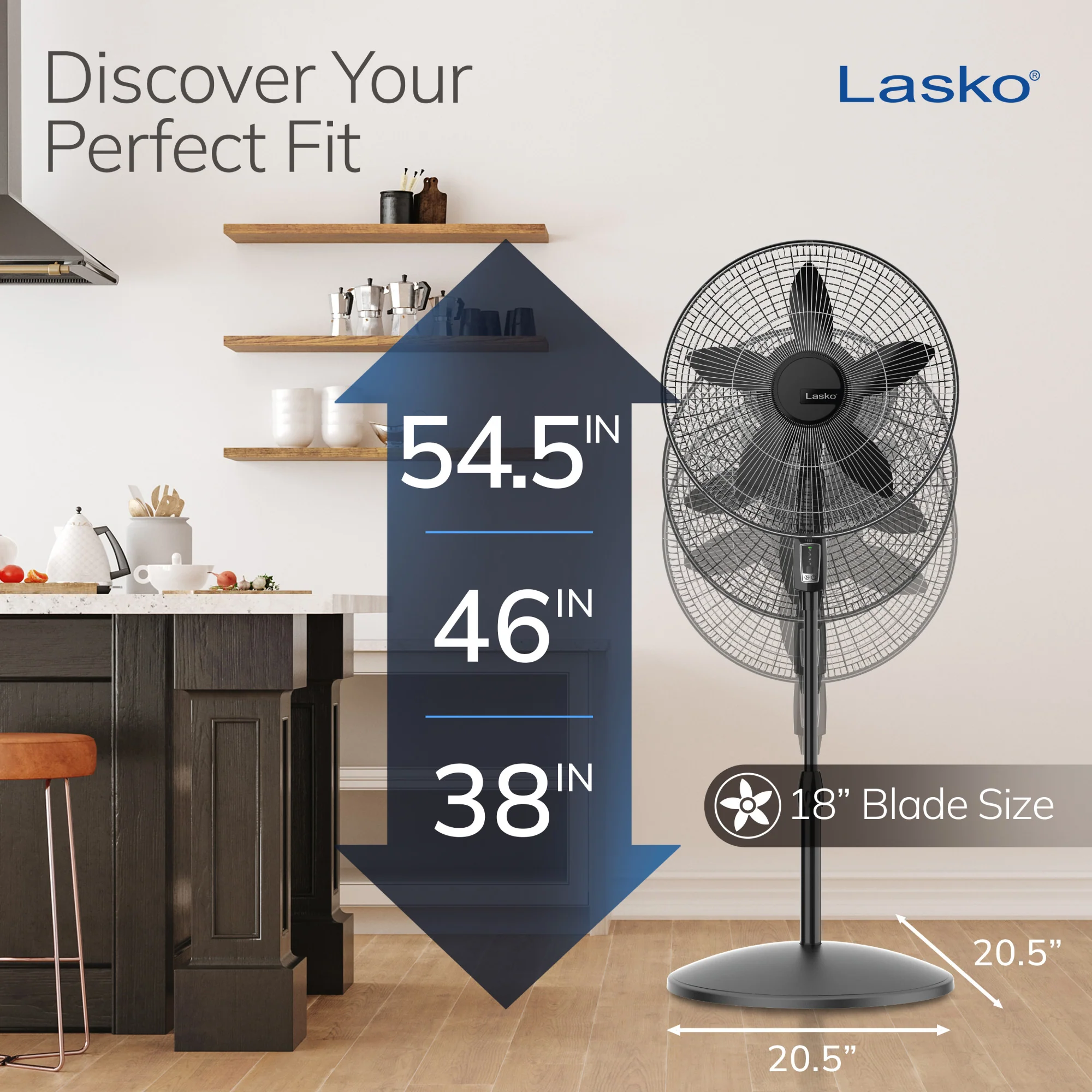 Lasko Cyclone 18" Pedestal Fan: Oscillating, 3-Speed,  Adjustable Height, Black - Image 5