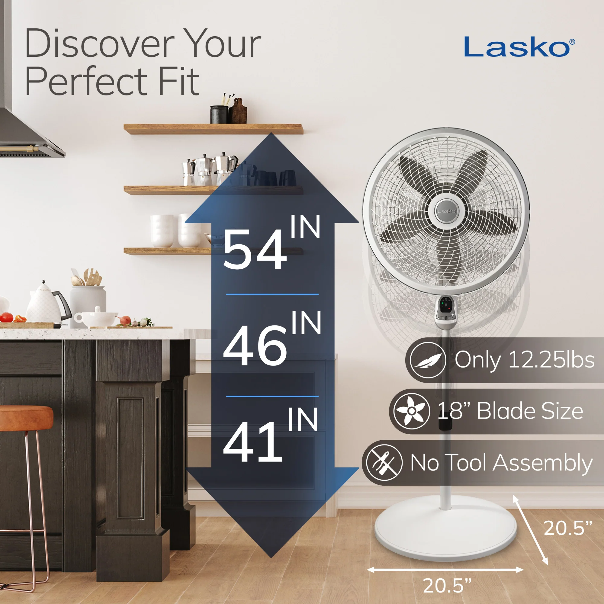 Lasko Cyclone 18" Pedestal Fan: Oscillating, 3-Speed, Remote, Timer, White - Image 4