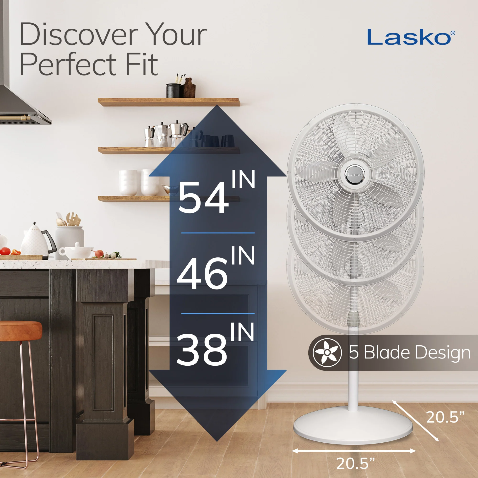 Lasko 18" Pedestal Fan: Oscillating, 3-Speed, Adjustable Height, White - Image 4